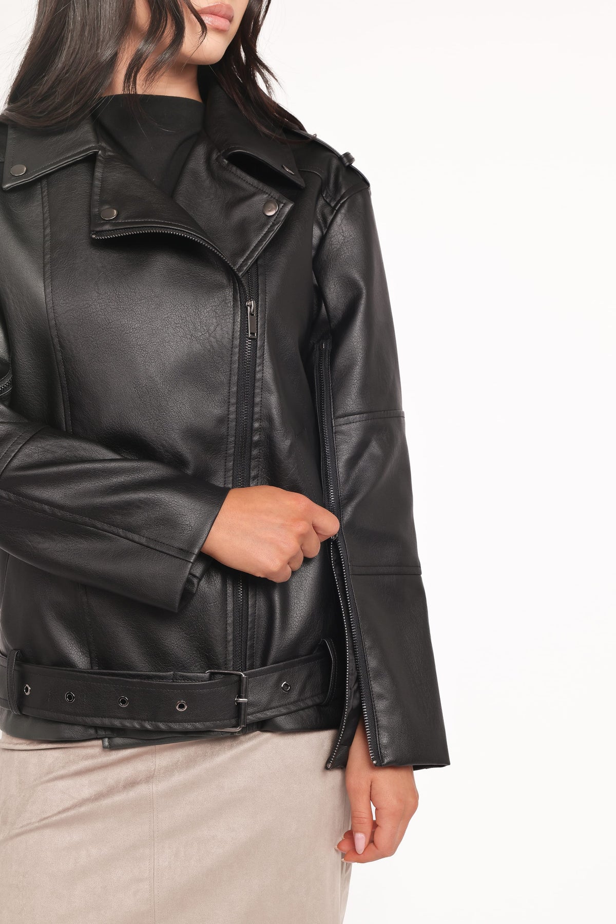 Parsons Oversized Faux Leather Moto Jacket in Black – view 7 of 8