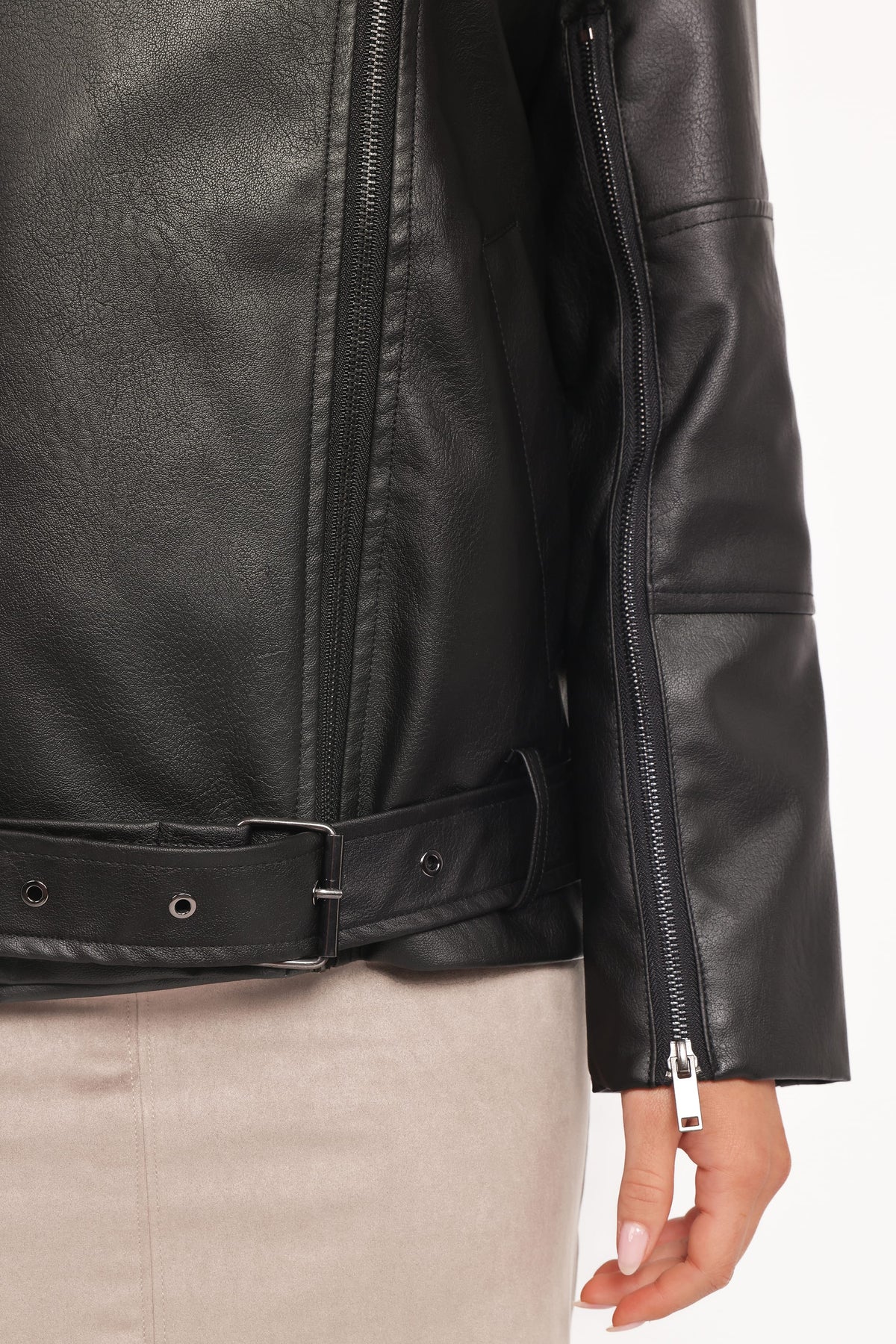 Parsons Oversized Faux Leather Moto Jacket in Black – view 6 of 8