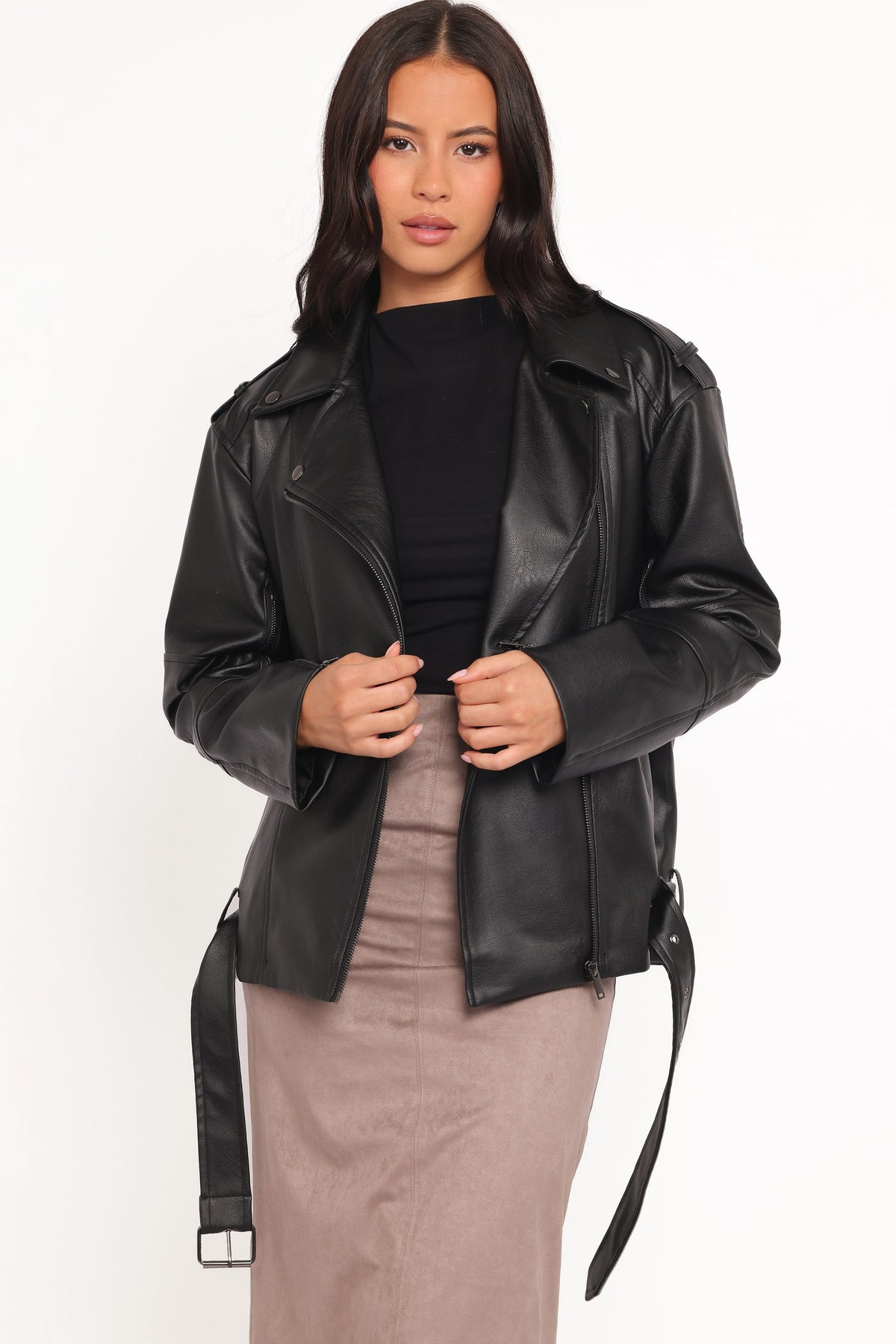 Parsons Oversized Faux Leather Moto Jacket in Black – view 1 of 8