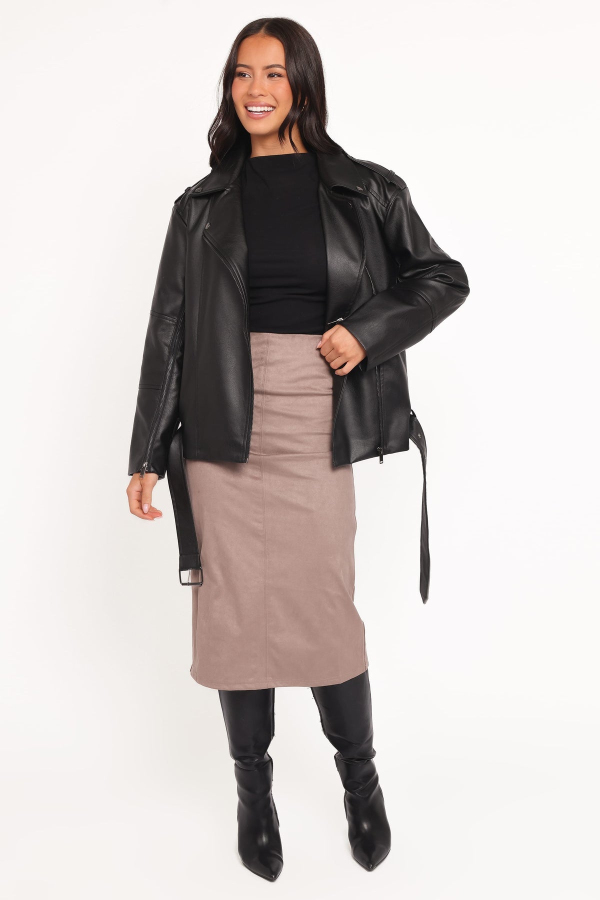 Parsons Oversized Faux Leather Moto Jacket in Black – view 2 of 8
