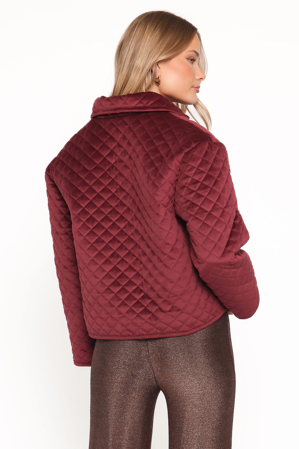 Roxanna Quilted Velvet Jacket in Wine – view 4 of 6