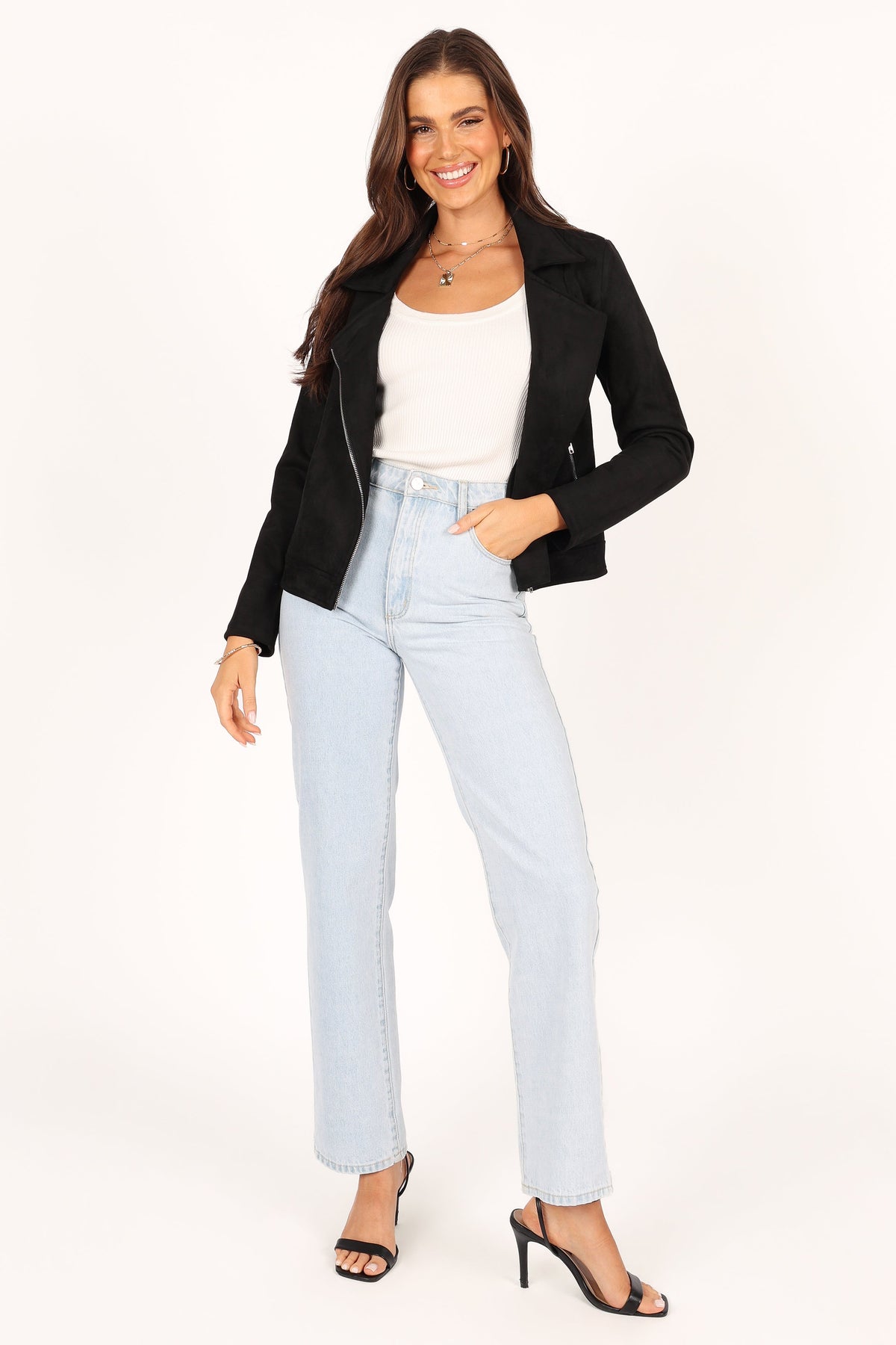 Spencer Faux Suede Moto Jacket in Black – view 6 of 11