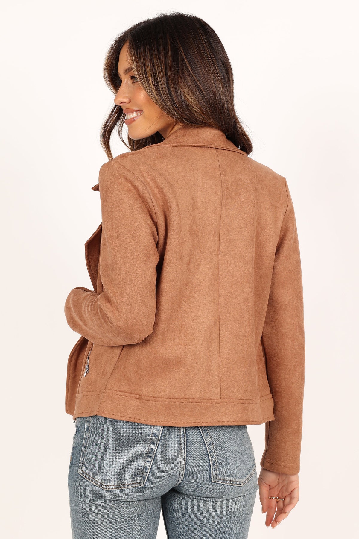 Spencer Faux Suede Moto Jacket in Tan – view 6 of 7
