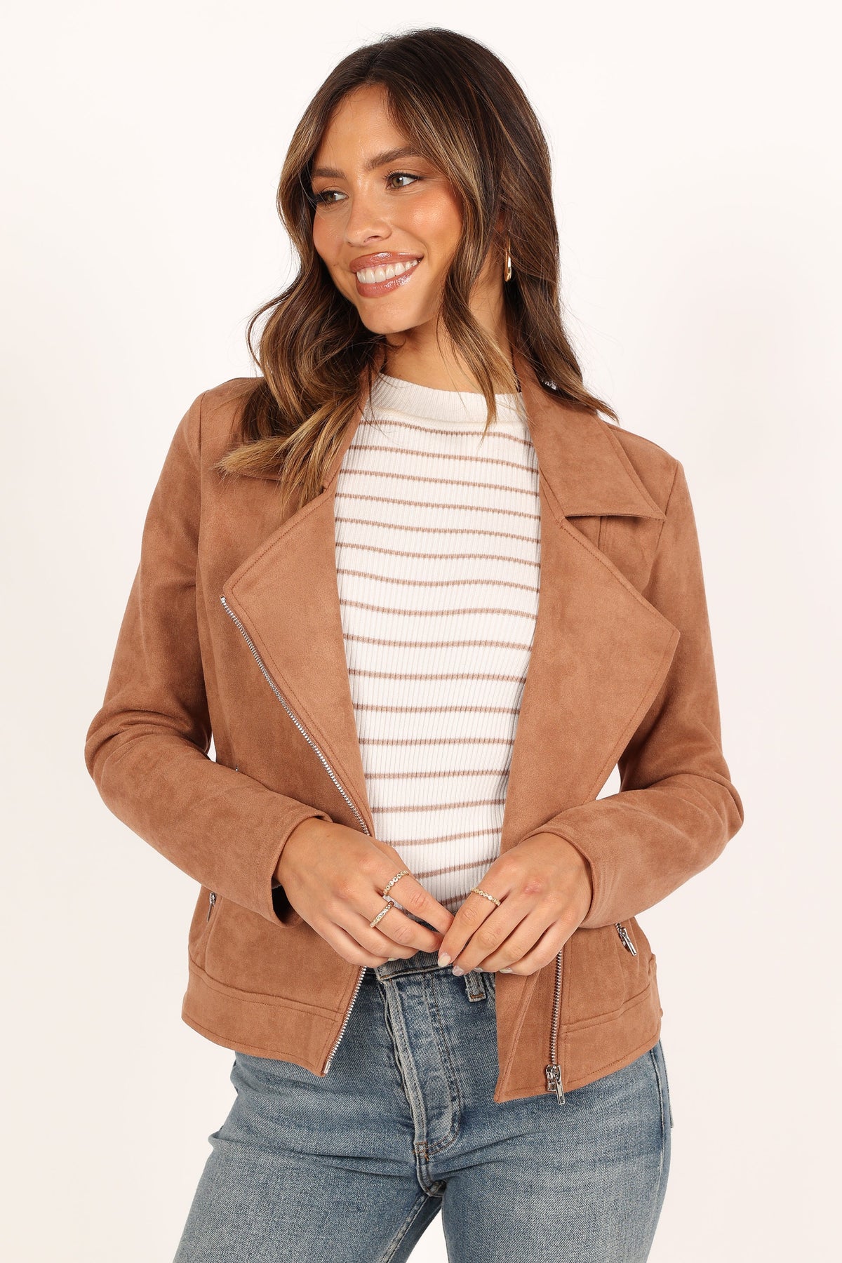 Spencer Faux Suede Moto Jacket in Tan – view 7 of 7