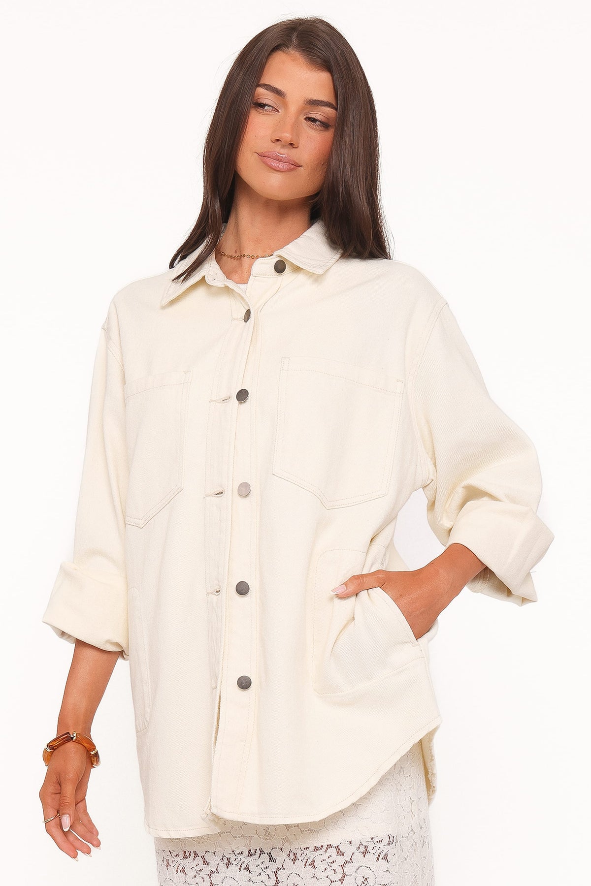 Toto Denim Shacket in Ivory – view 4 of 7