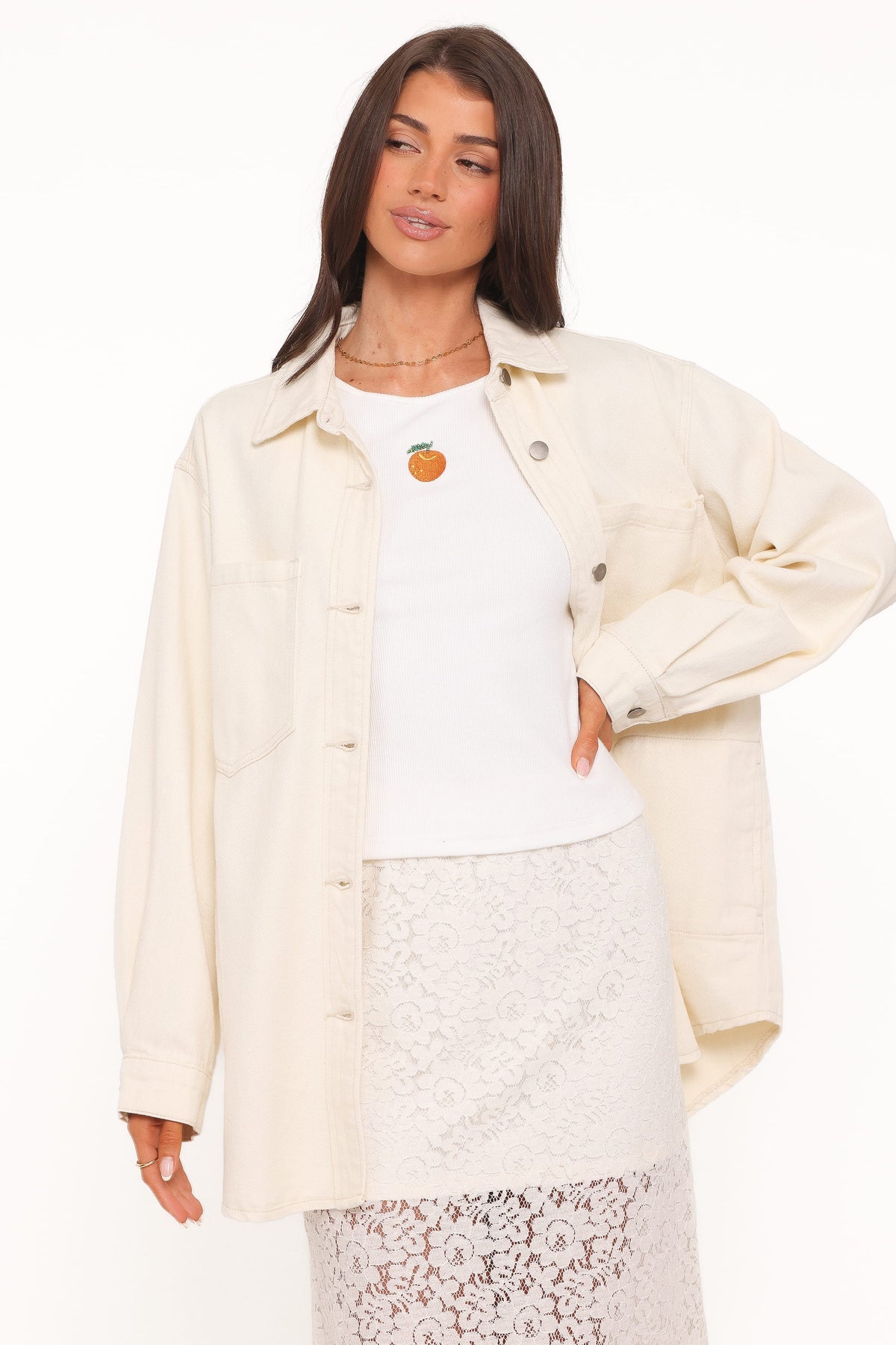 Toto Denim Shacket in Ivory – view 2 of 7