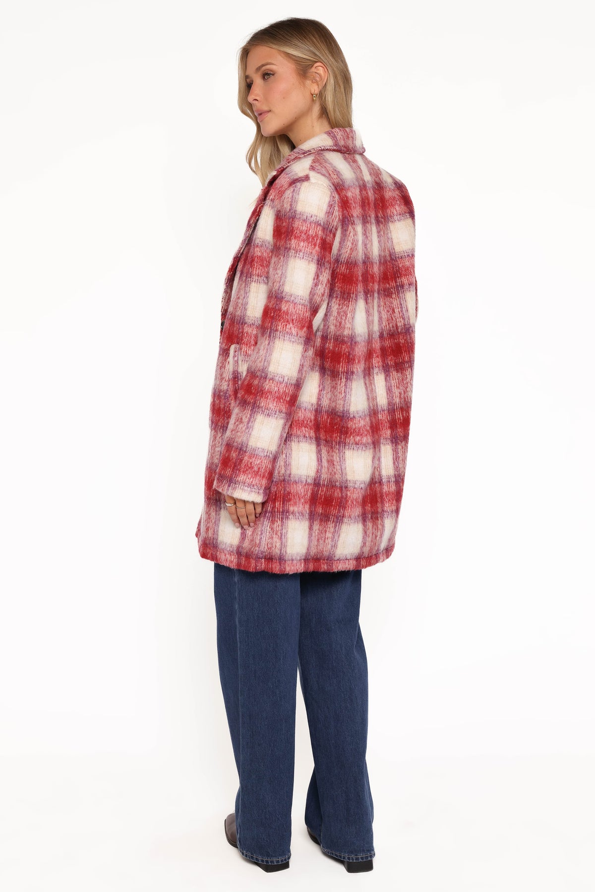 Travistine Long Plaid Coat in Pink – view 4 of 8