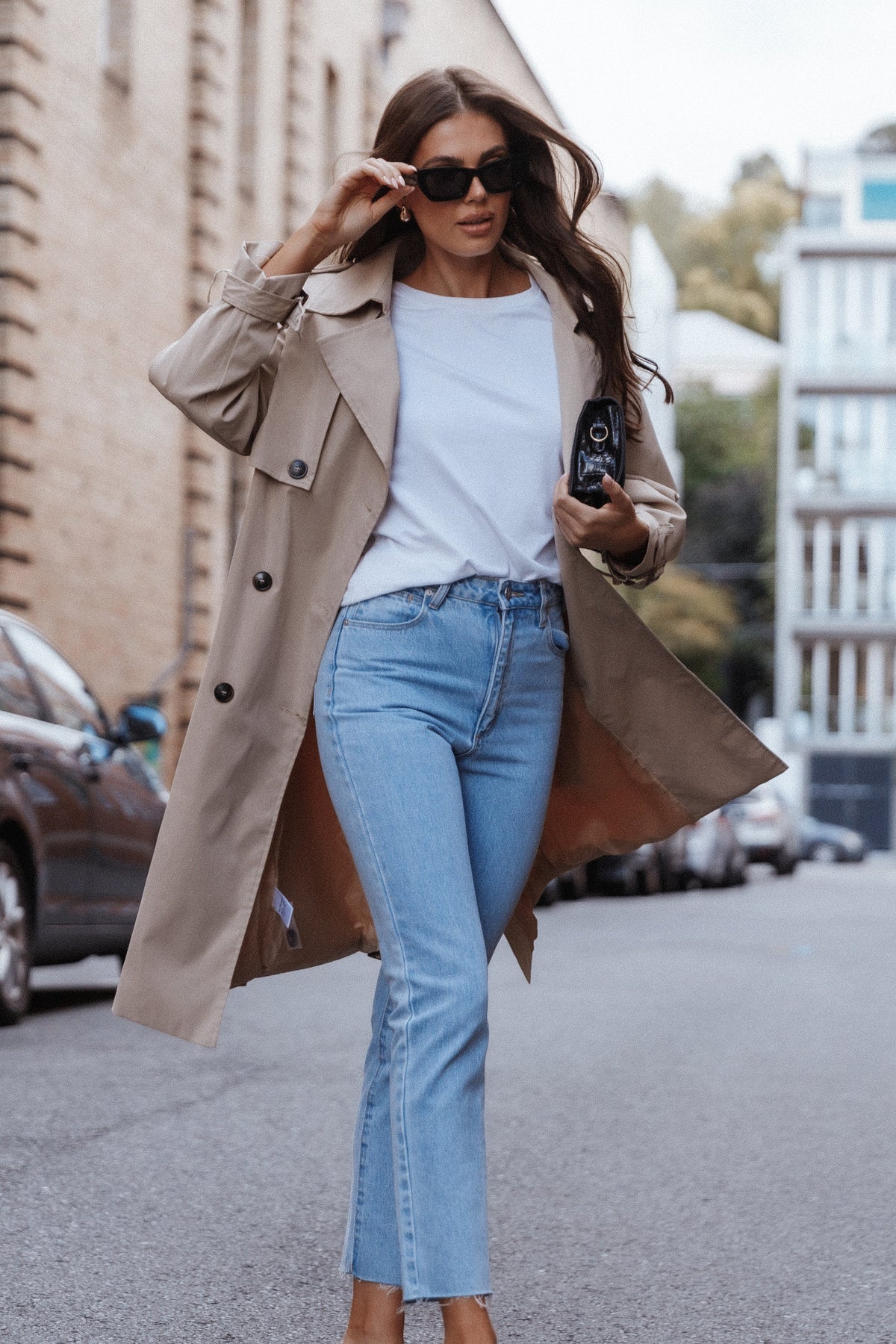 Trina Button Front Trench Coat in Beige – view 1 of 13