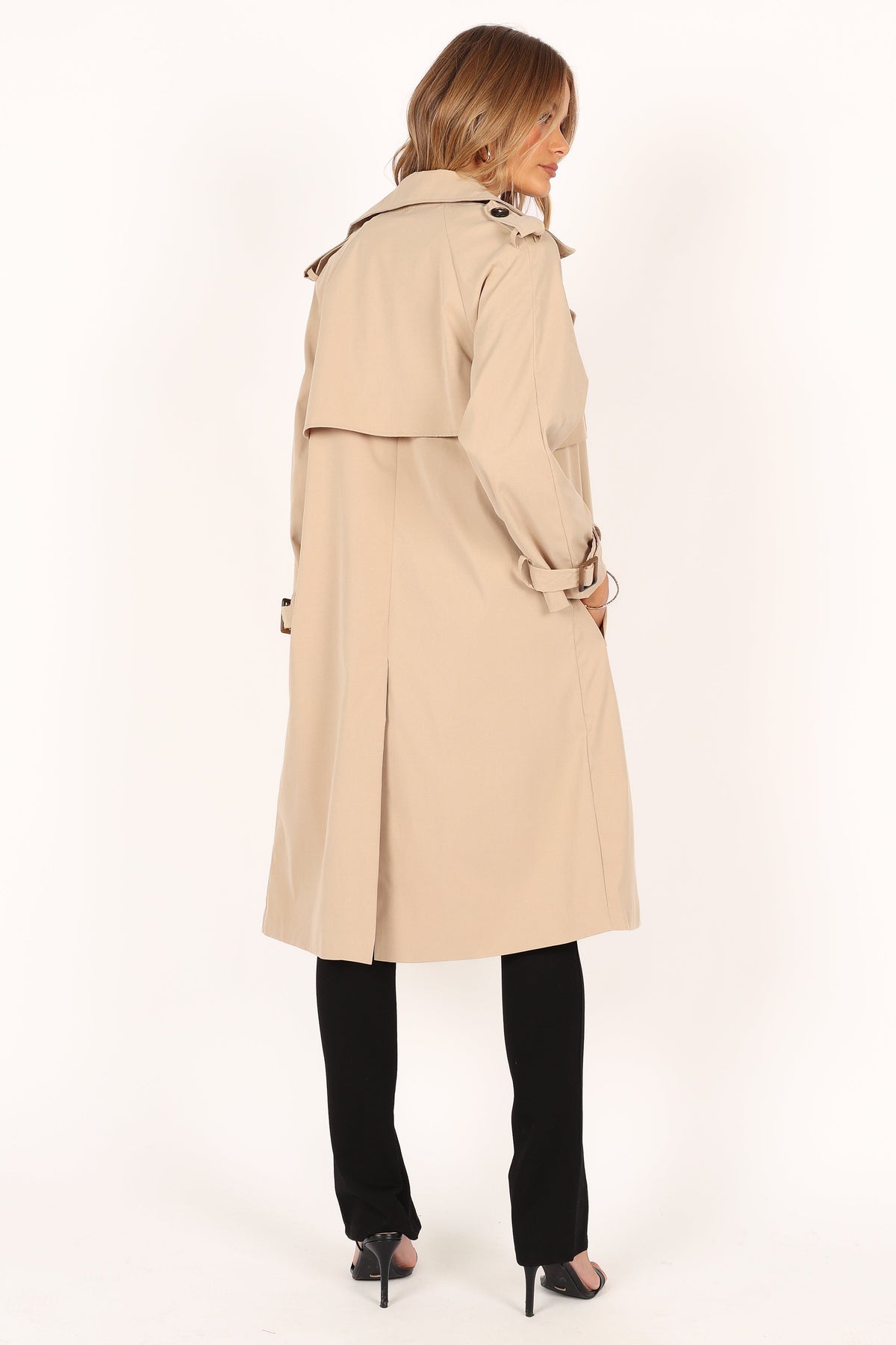 Trina Button Front Trench Coat in Beige – view 11 of 13