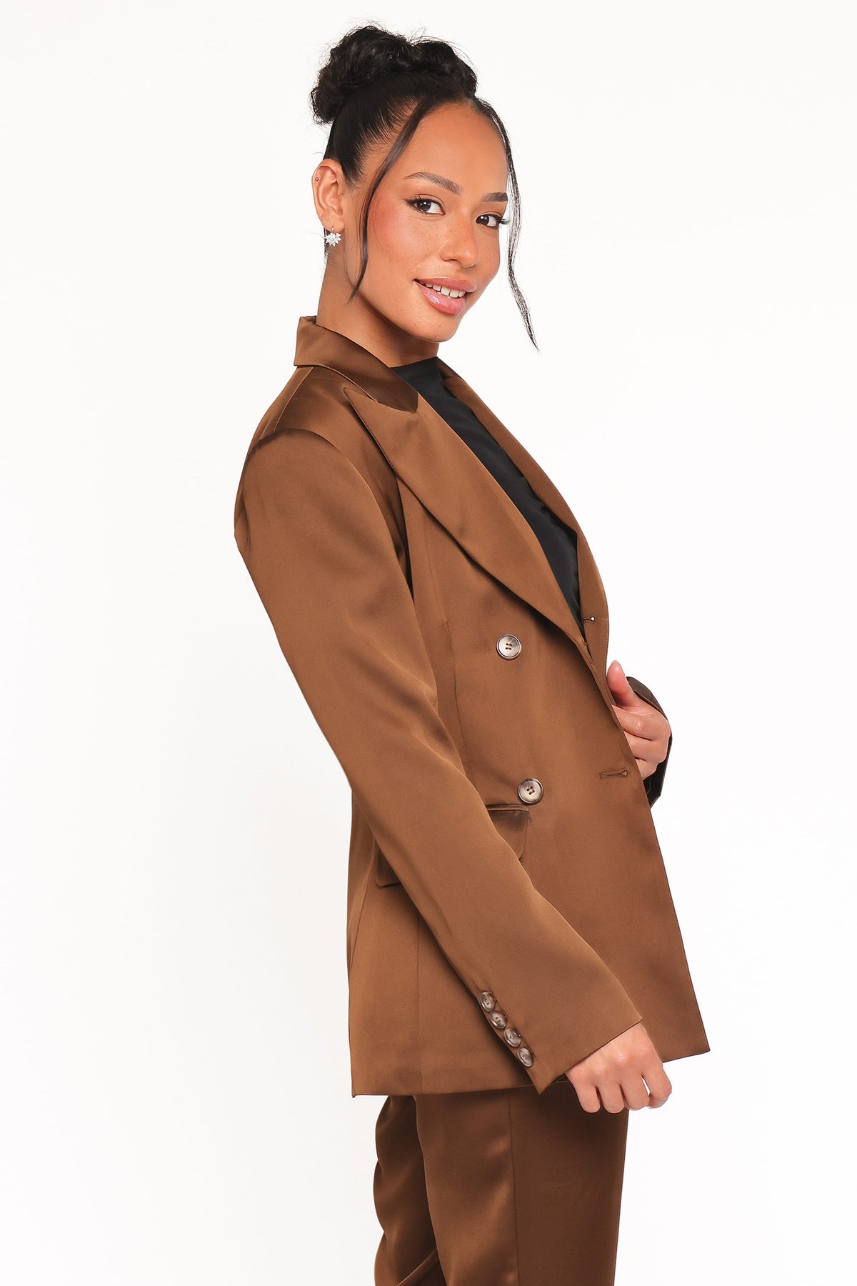 Trina Satin Blazer in Brown – view 4 of 8
