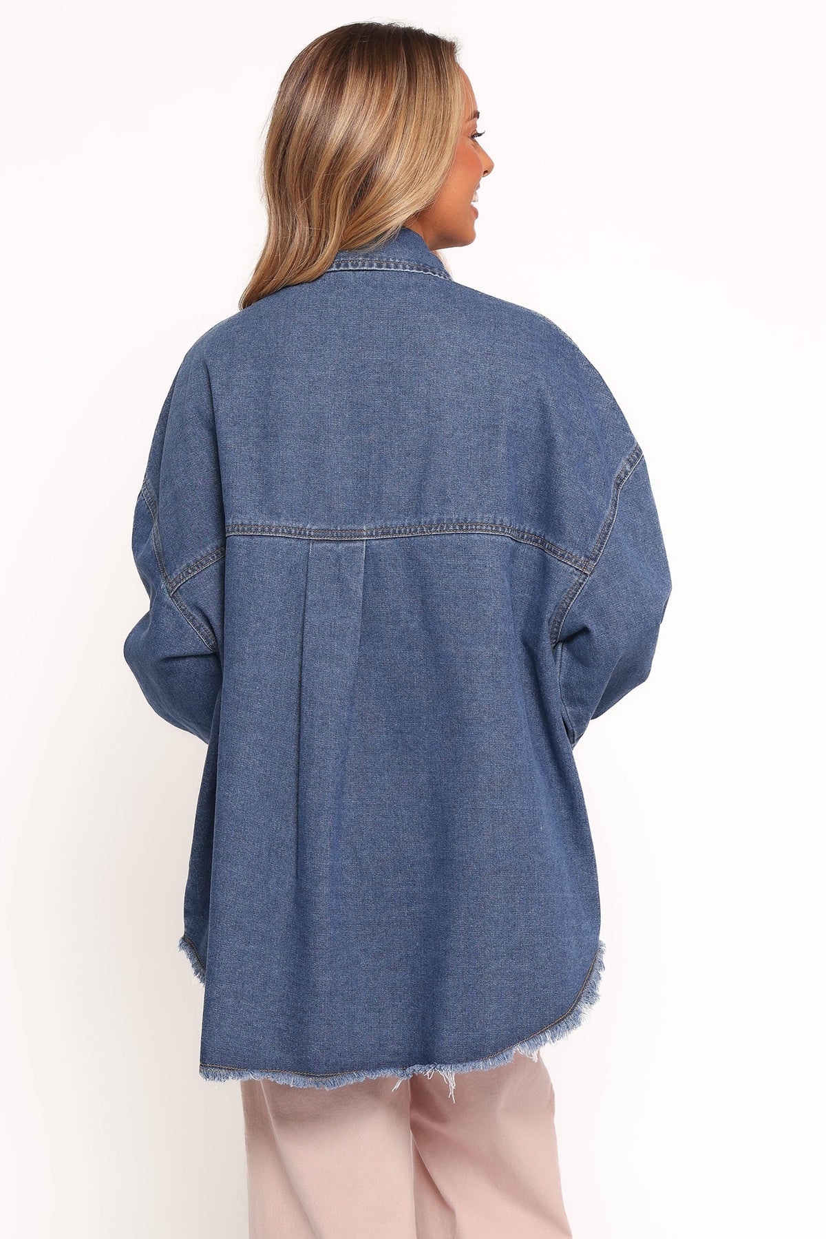 Twiggy Frayed Edge Denim Shacket in Denim – view 4 of 6