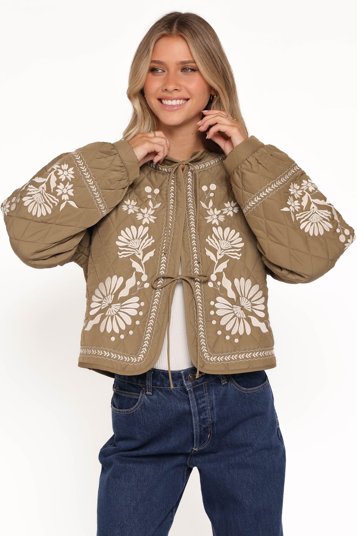 Vako Quilted Embroidered Jacket in Olive – view 1 of 7