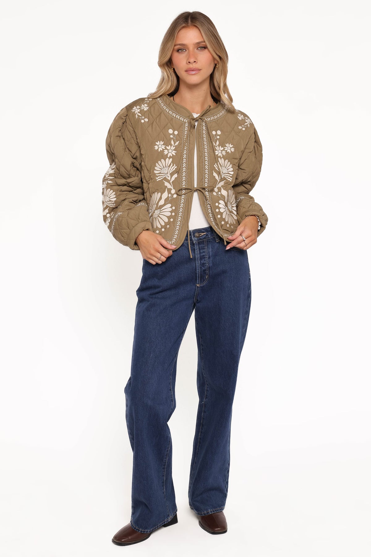 Vako Quilted Embroidered Jacket in Olive – view 6 of 7
