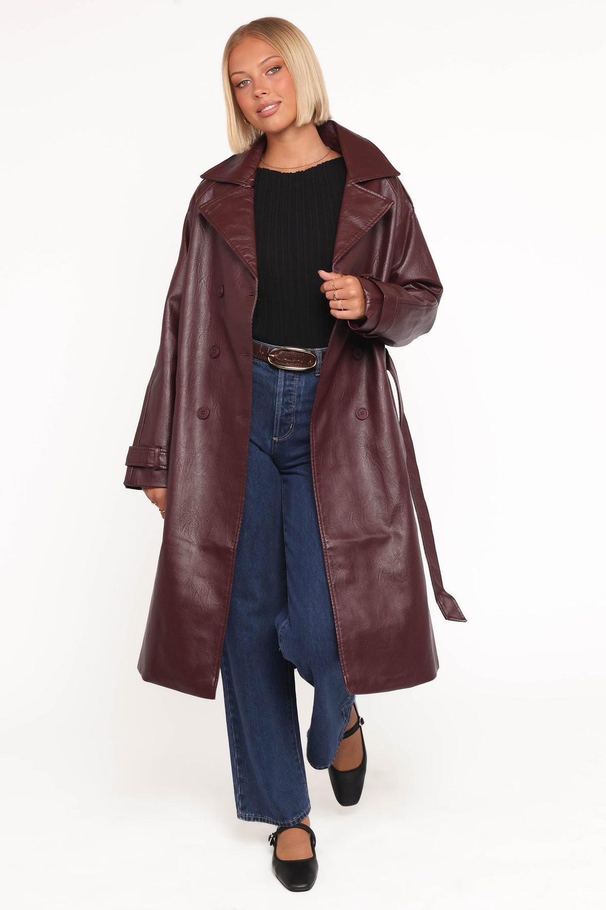 Vita Faux Leather Jacket in Burgundy – view 1 of 6