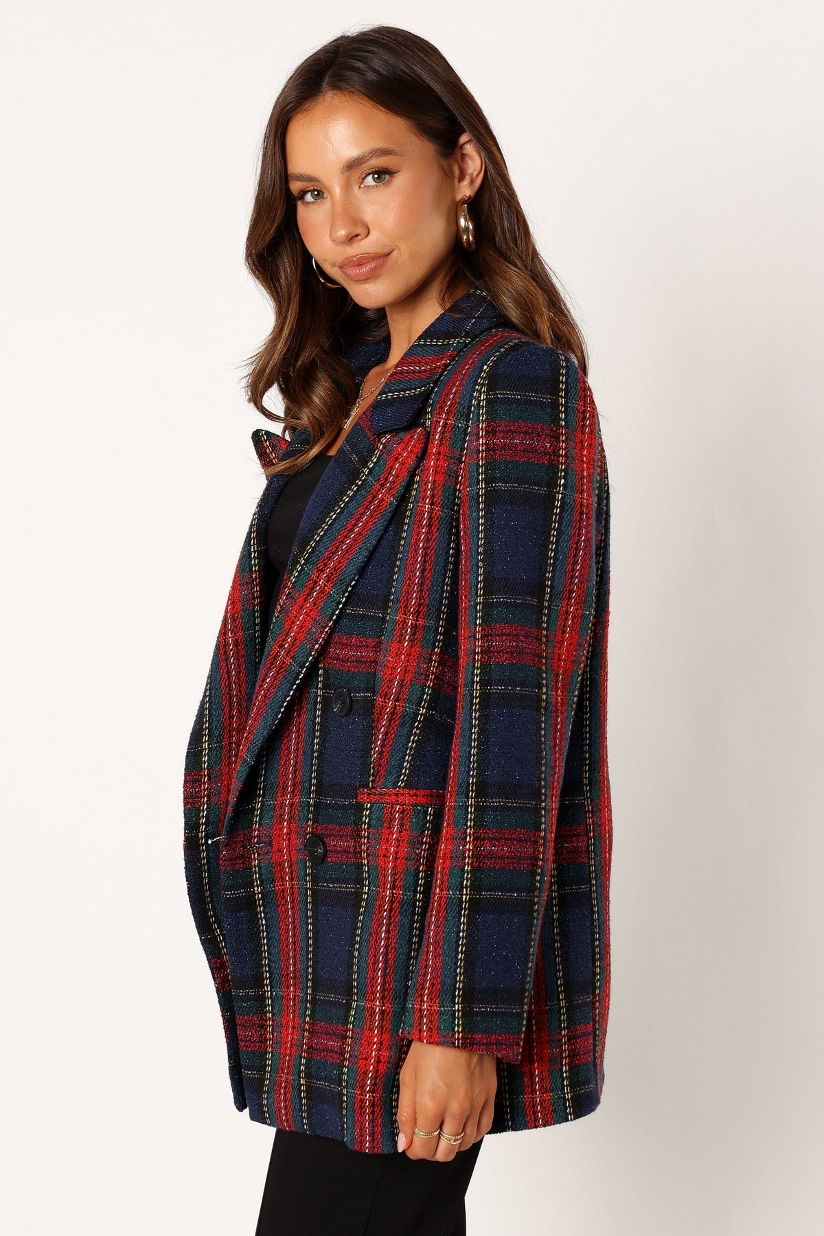 Vivienne Plaid Blazer in Red/Navy Multi – view 3 of 10