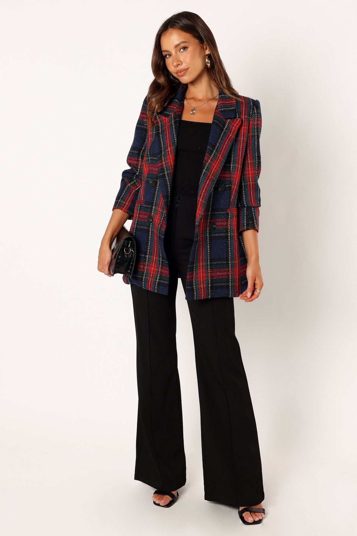 Vivienne Plaid Blazer in Red/Navy Multi – view 7 of 10