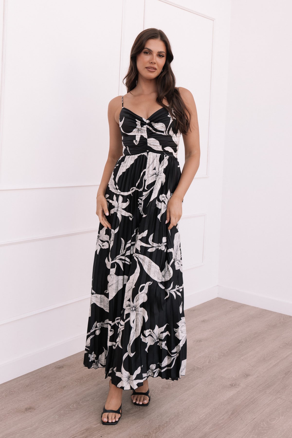 Angelique Pleated Jumpsuit in Black Floral – view 1 of 8