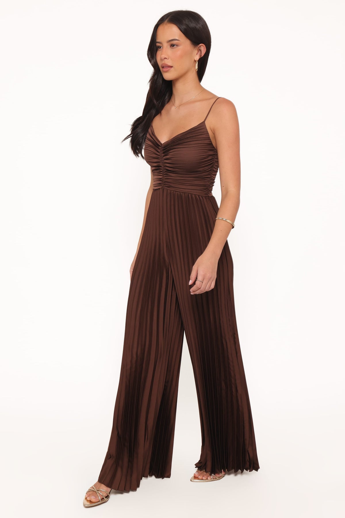 Angelique Pleated Jumpsuit in Chocolate Brown – view 4 of 7