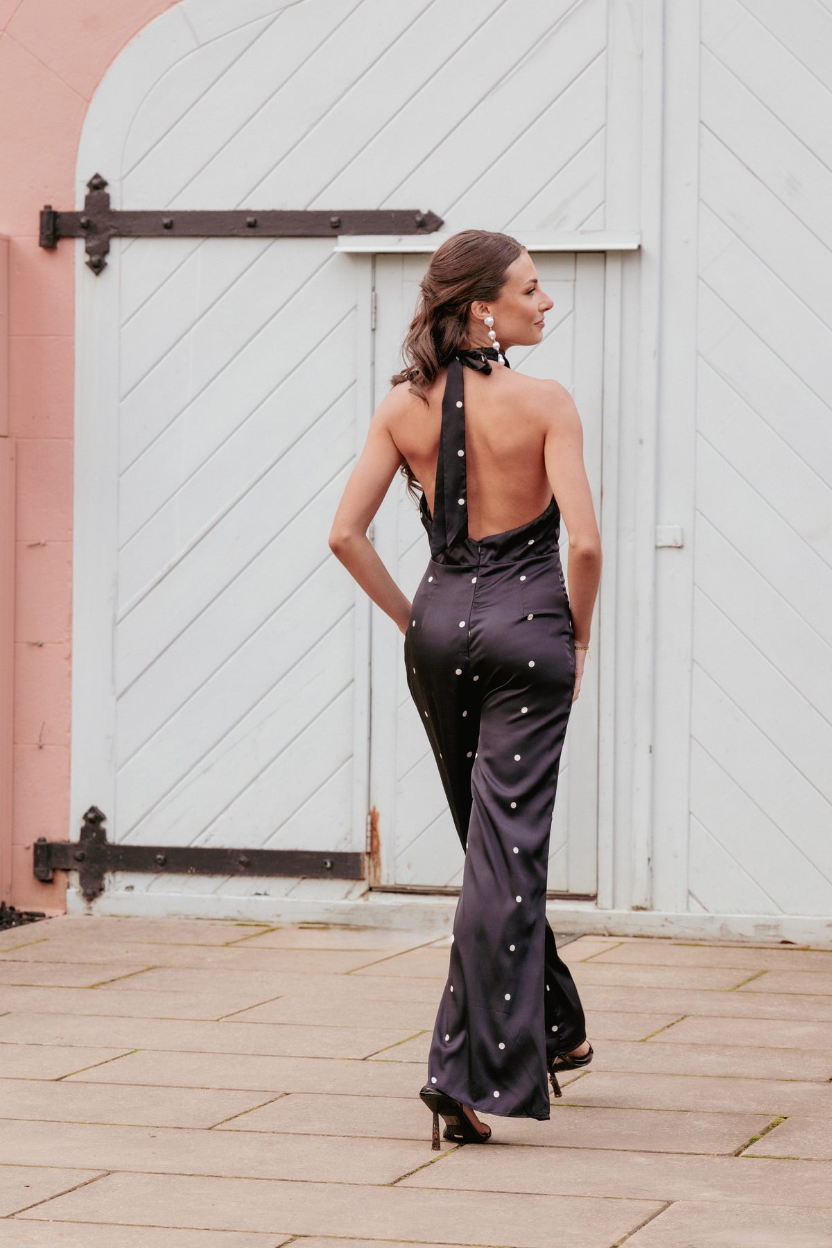 Bentley Halterneck Jumpsuit in Black Polka Dot – view 1 of 7