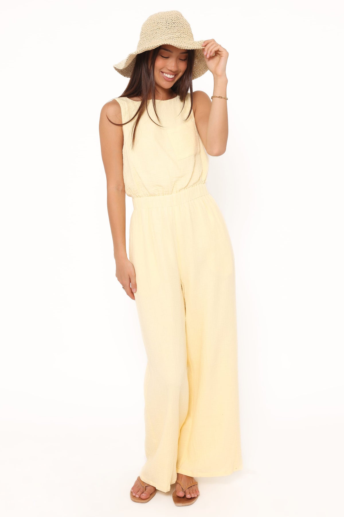 Brenna Cotton Jumpsuit in Baby Yellow – view 1 of 6