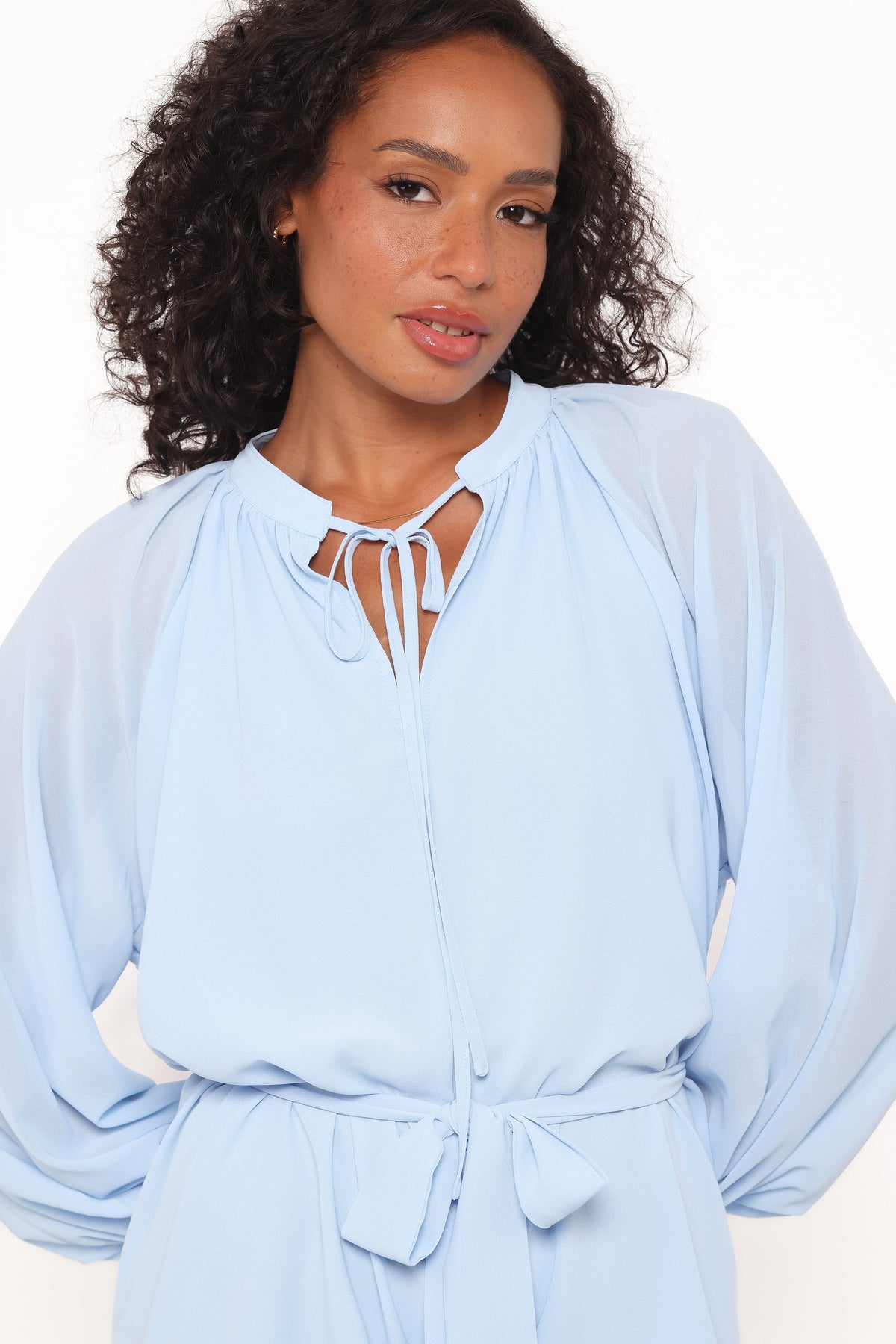 Brianna Long Sleeve Romper in Blue – view 2 of 7