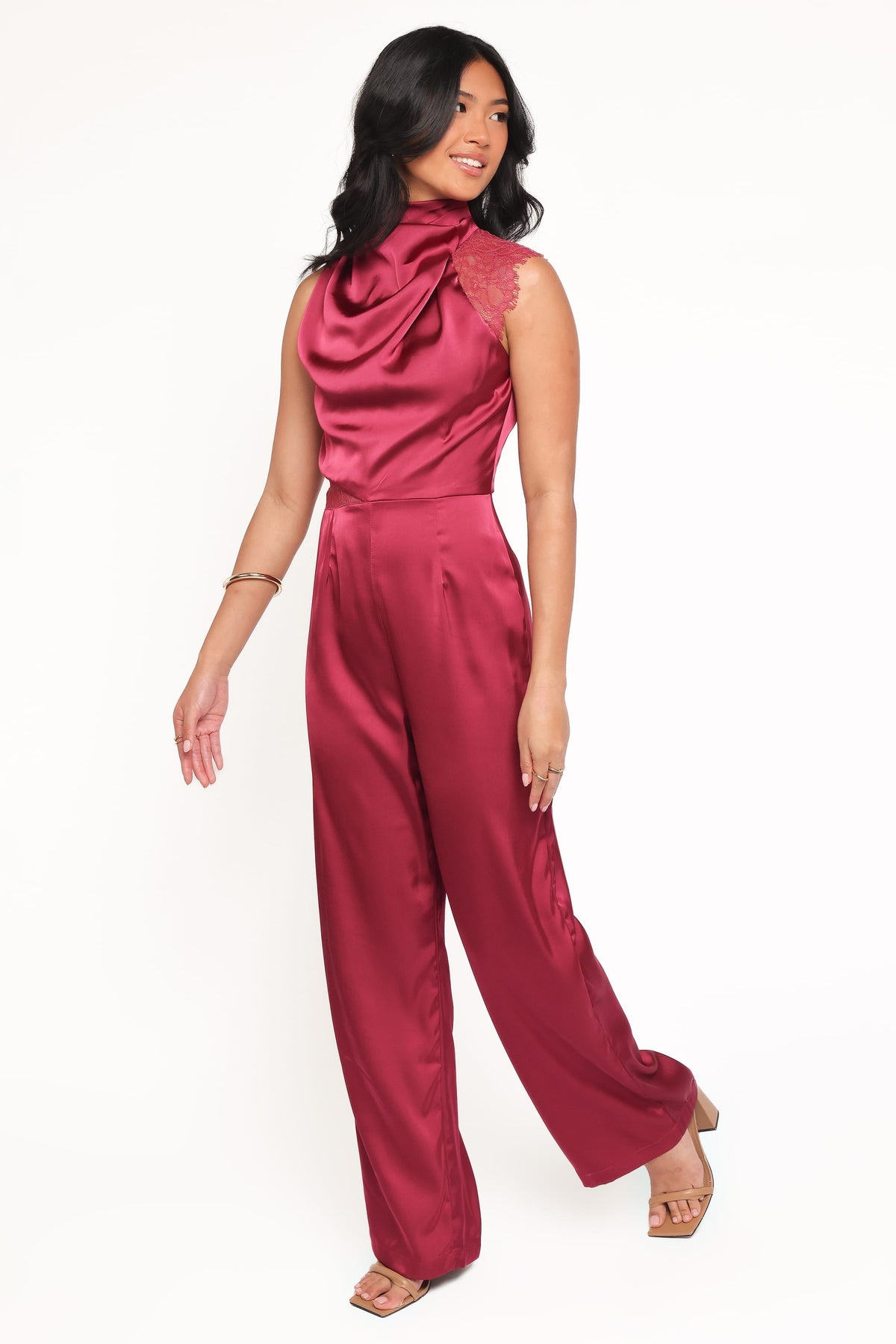 Brinley One Shoulder Jumpsuit in Berry – view 3 of 6