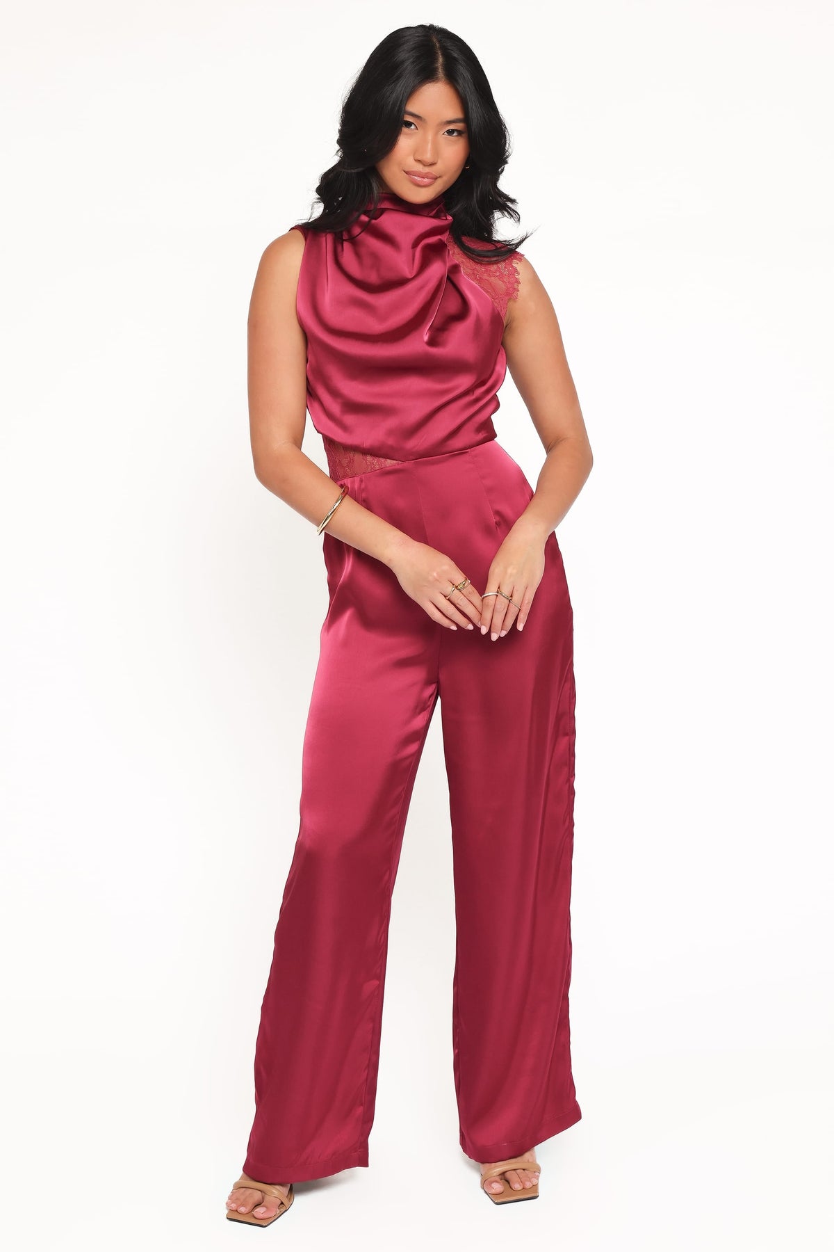Brinley One Shoulder Jumpsuit in Berry – view 1 of 6