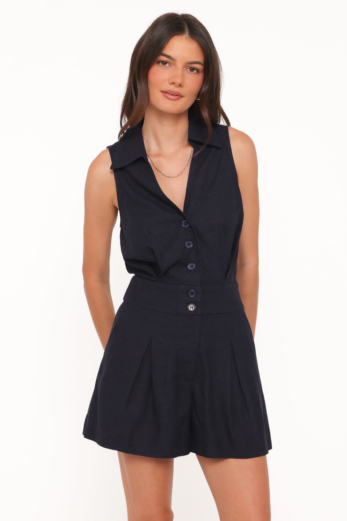 Claudia Collared Romper in Navy – view 1 of 6
