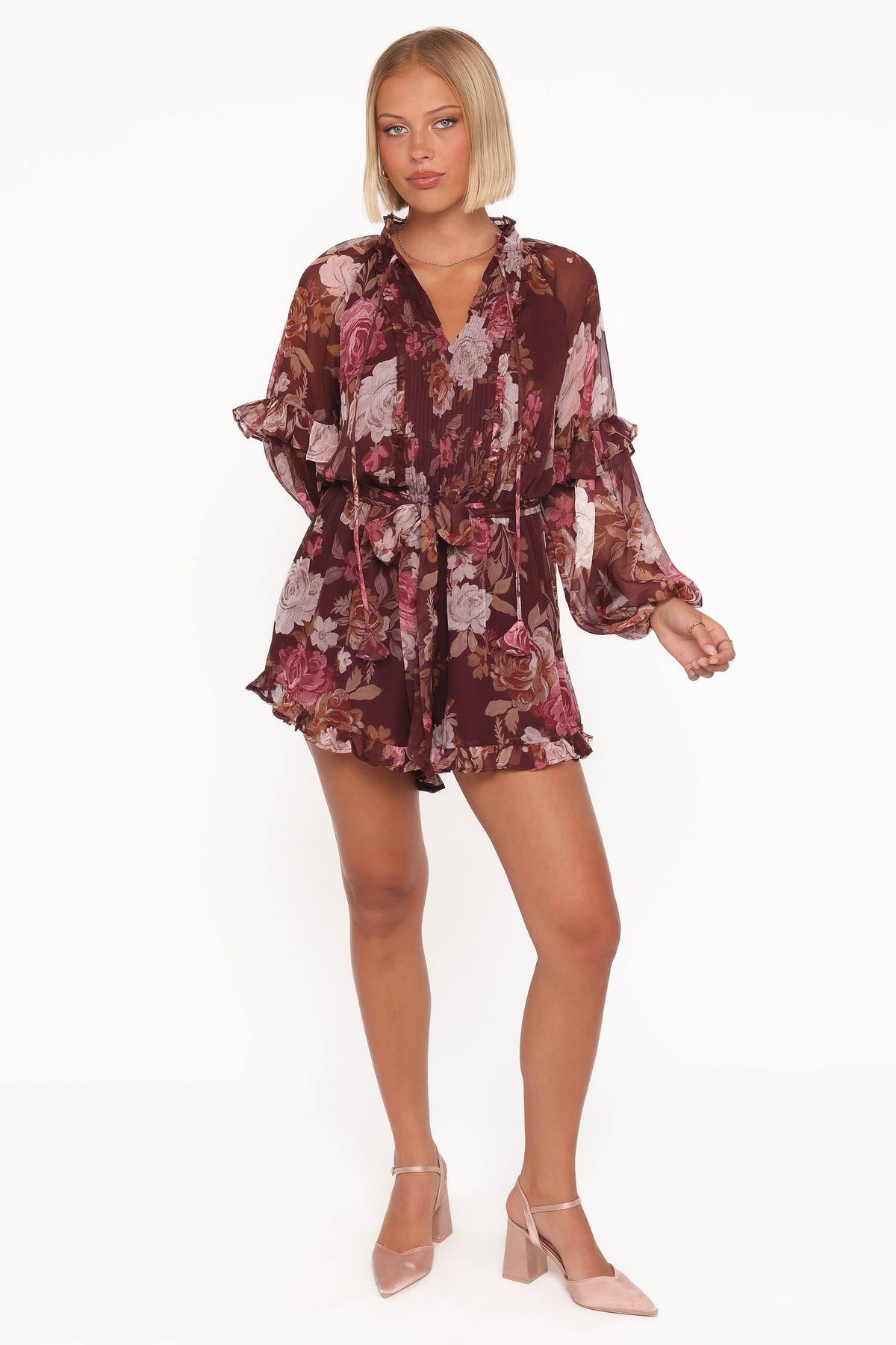 Delaney Long Sleeve Romper in Brandy Bloom – view 5 of 6