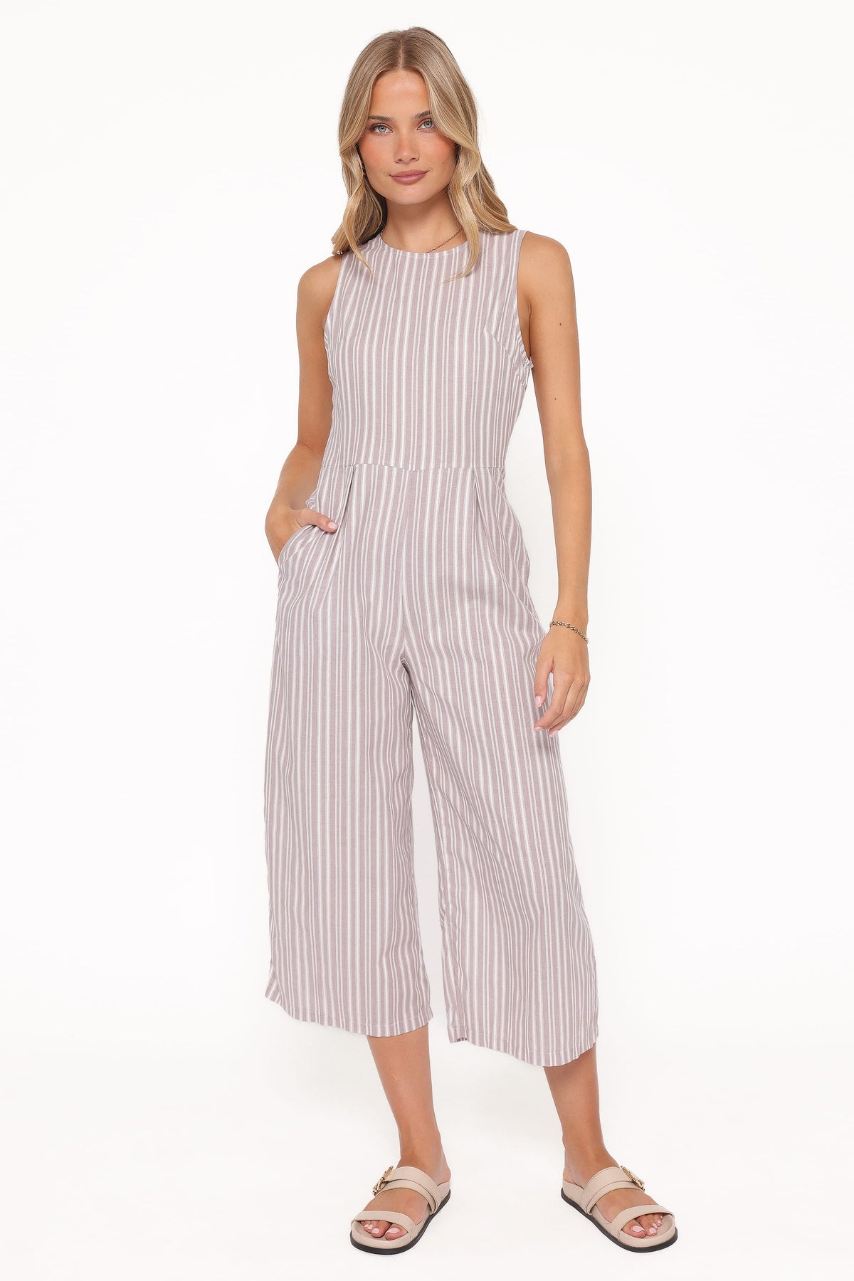 Ester Jumpsuit in Beige/White Stripe – view 5 of 6