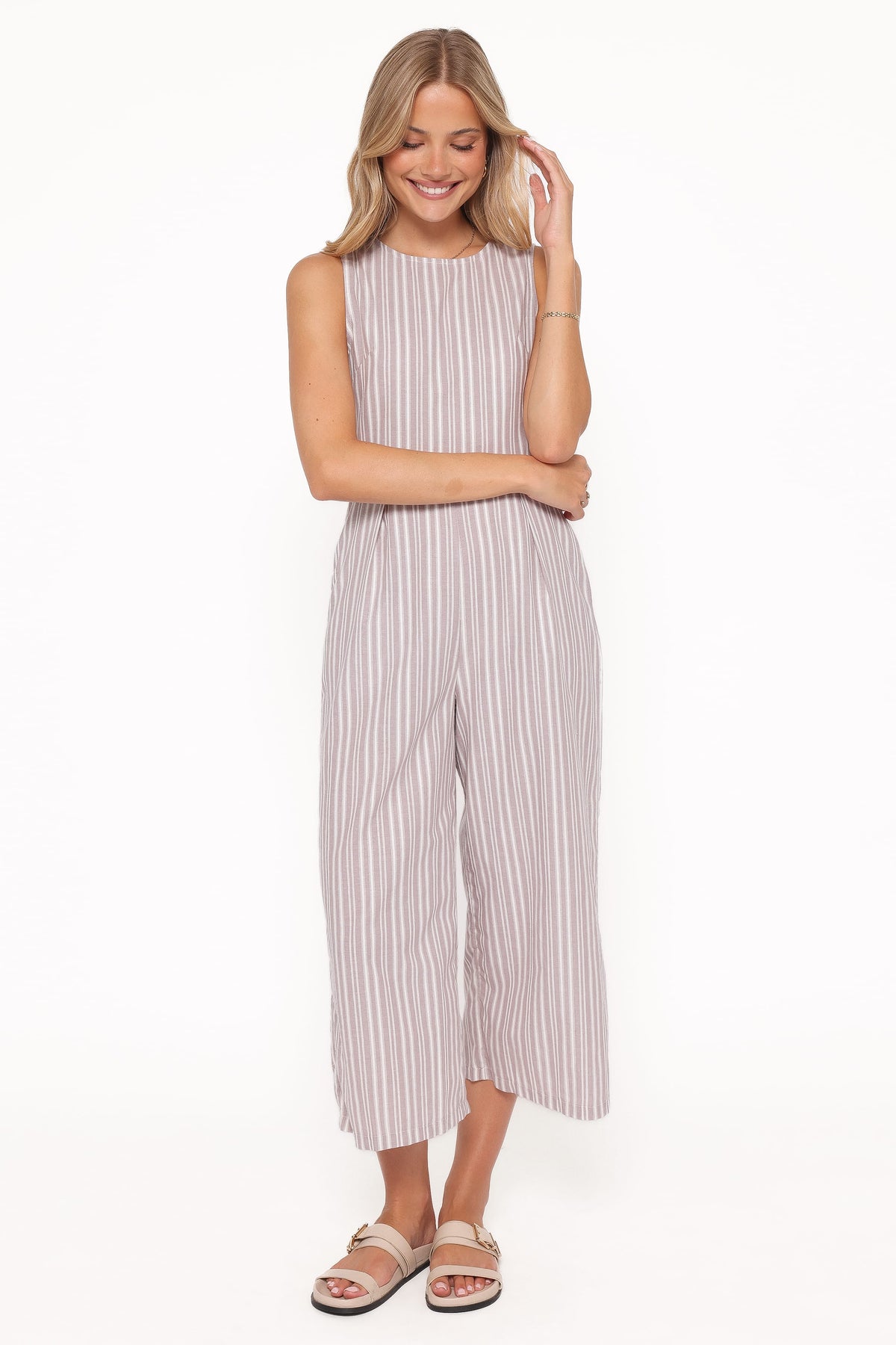 Ester Jumpsuit in Beige/White Stripe – view 1 of 6