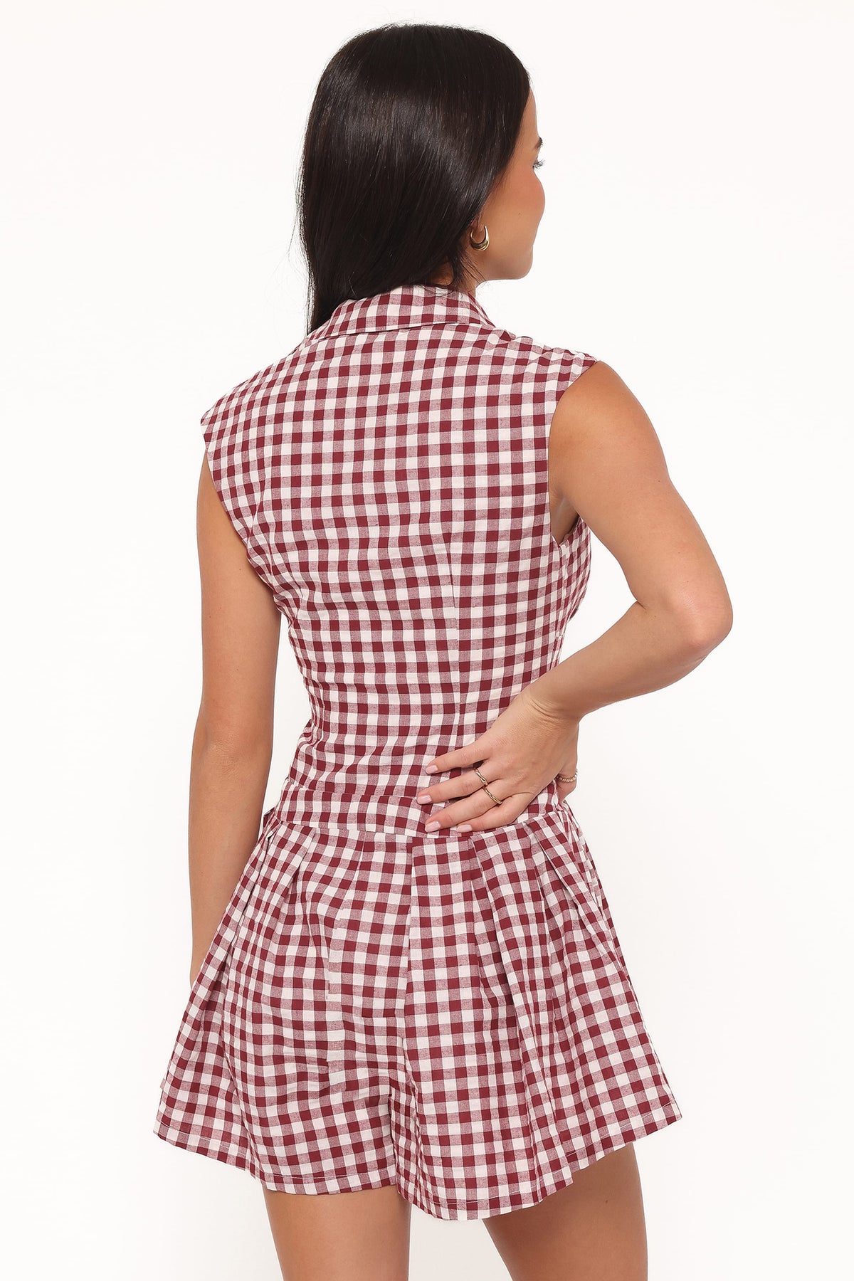 Helen Button Front Romper in Burgundy Gingham – view 5 of 7
