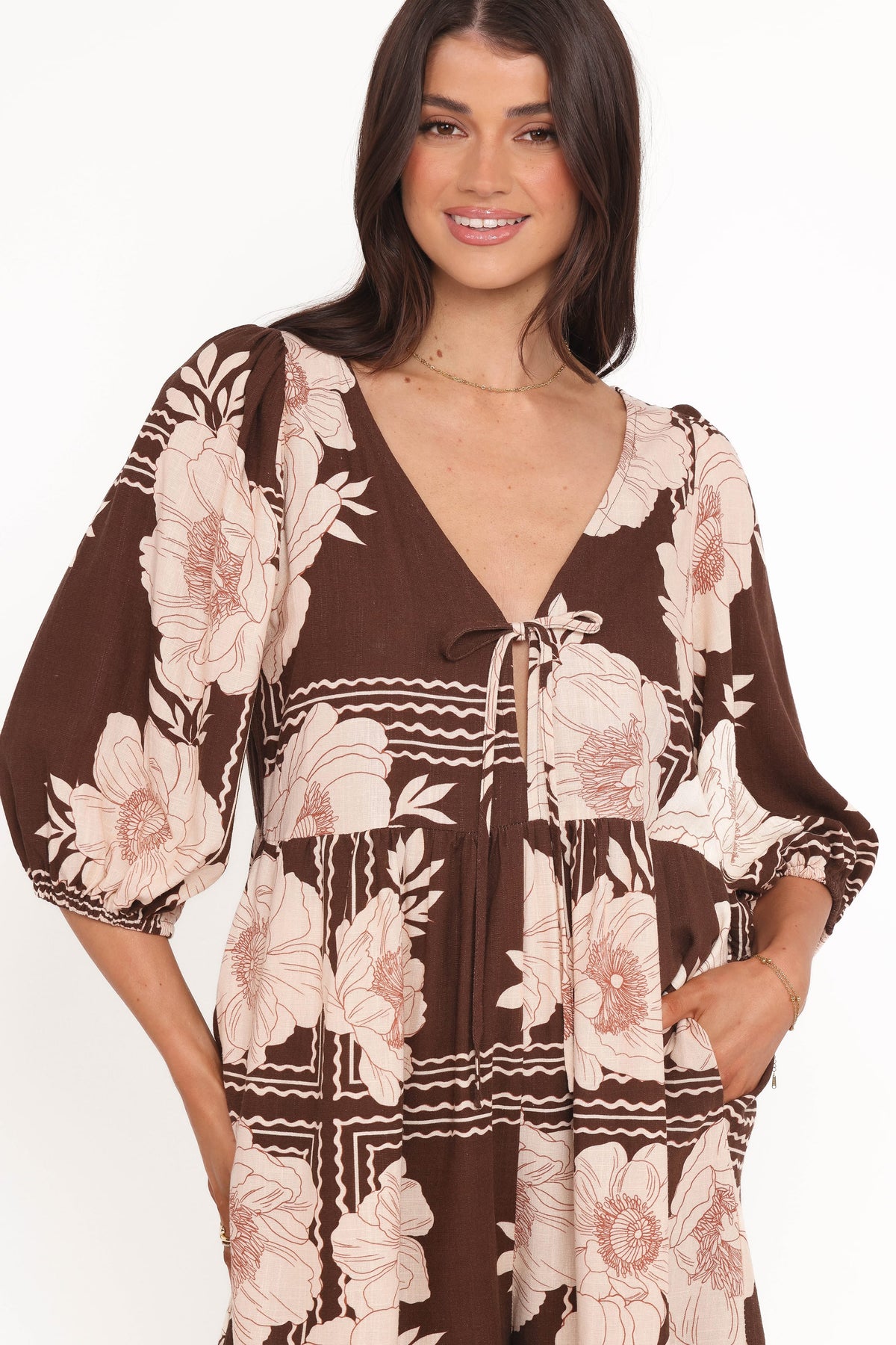 Henley Romper in Brown Floral – view 3 of 7