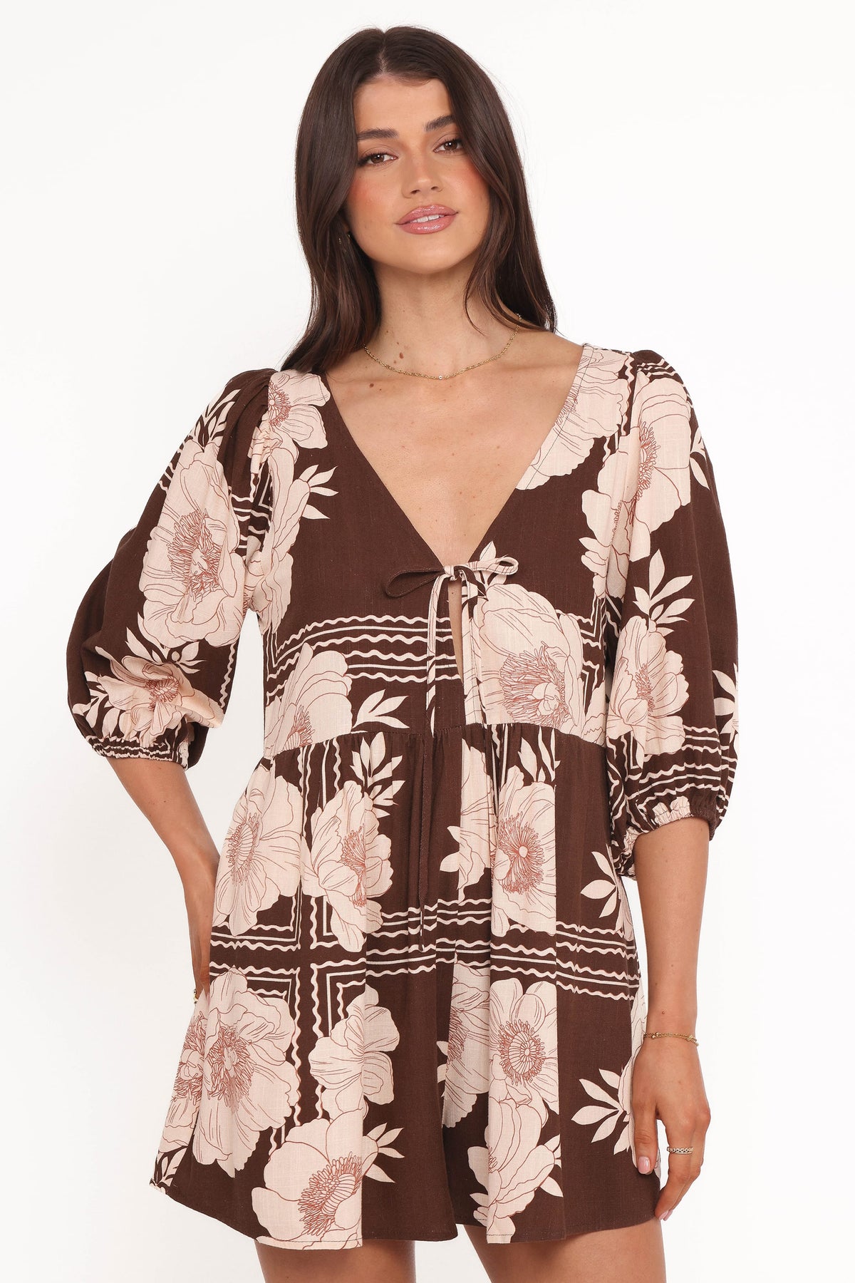 Henley Romper in Brown Floral – view 1 of 7