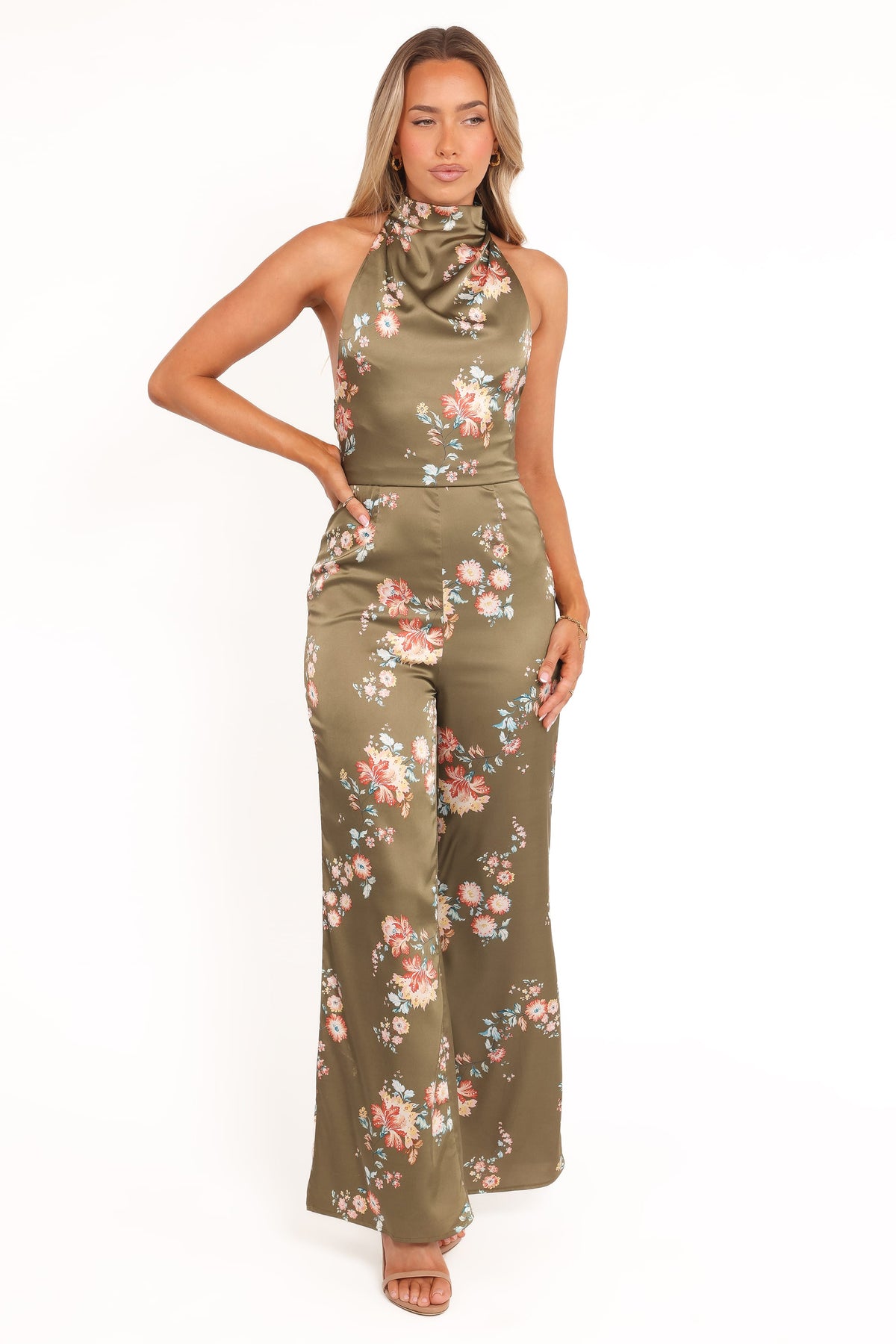 Holly Halterneck Jumpsuit in Olive Floral – view 2 of 7