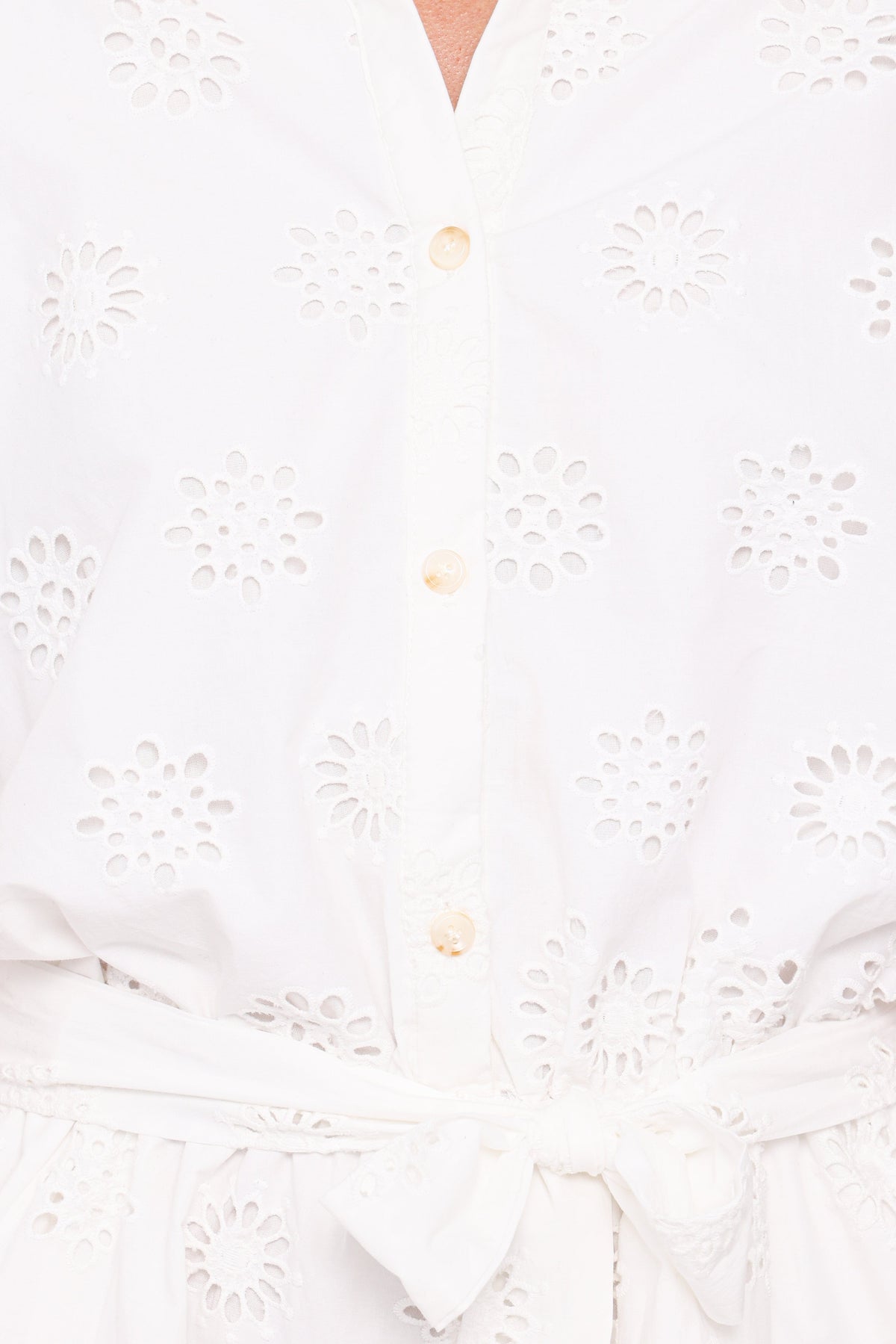 Jamie Tie Front Romper in White Broderie – view 7 of 8