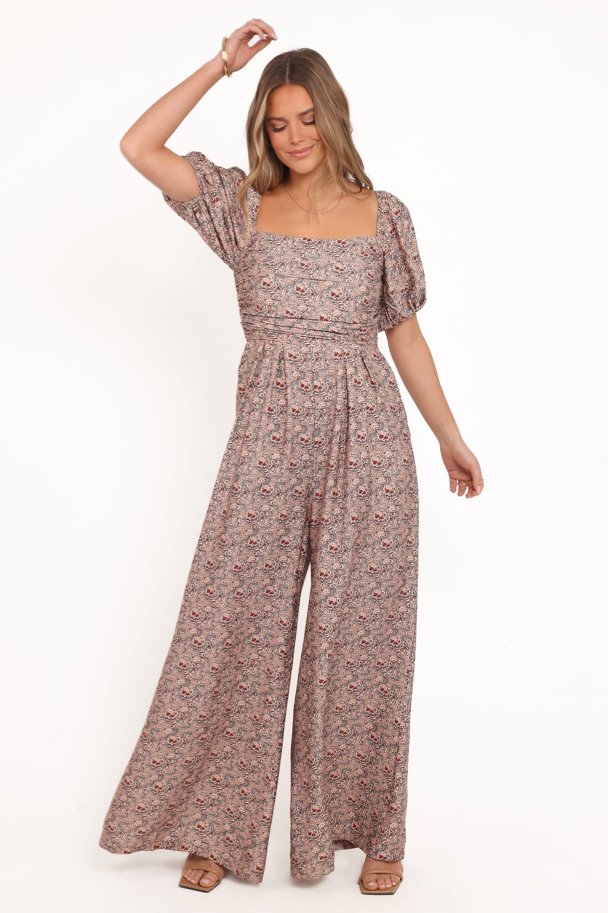 Jayda Puff Sleeve Jumpsuit in Grey Floral – view 2 of 8