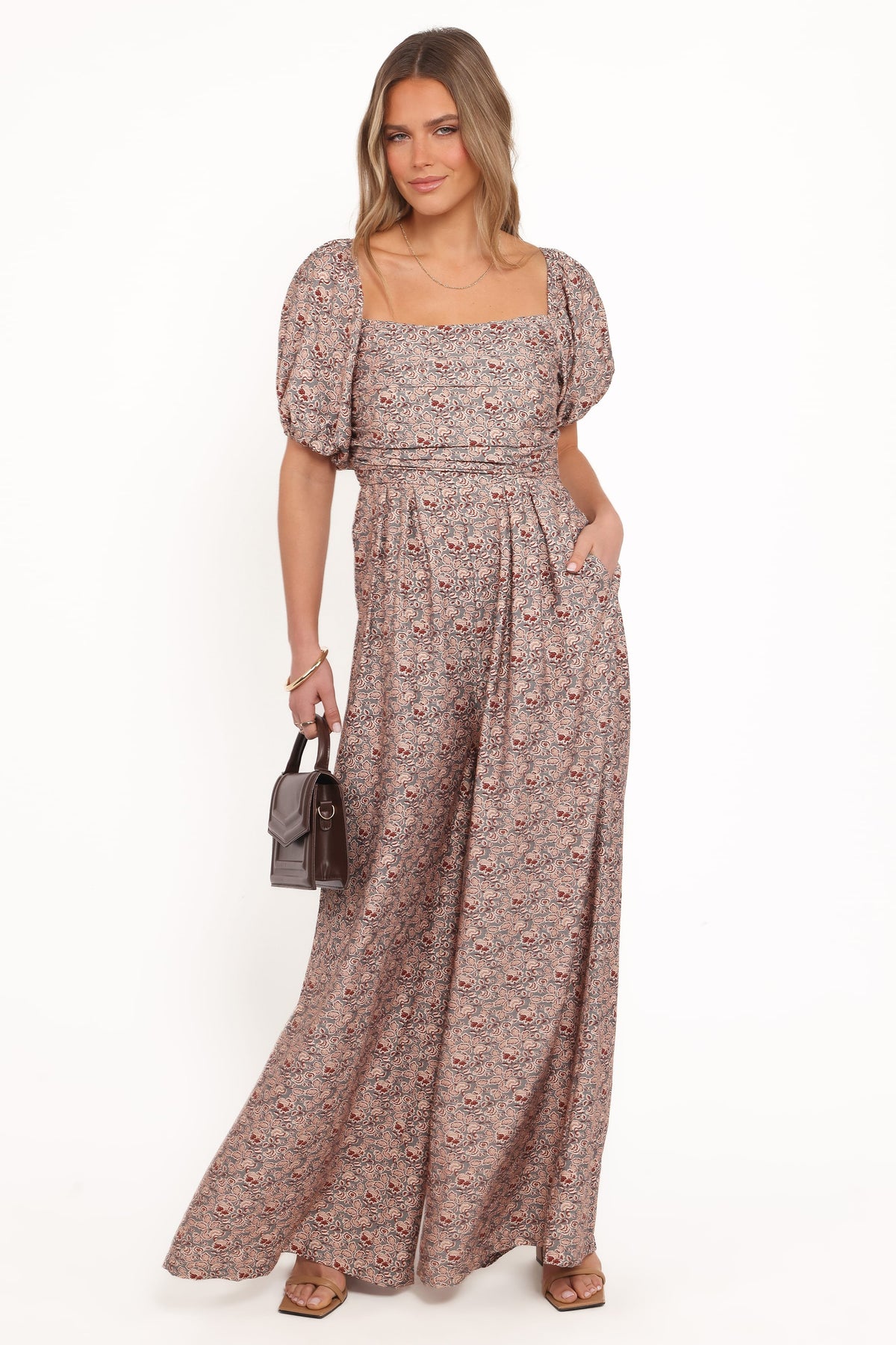 Jayda Puff Sleeve Jumpsuit in Grey Floral – view 6 of 8
