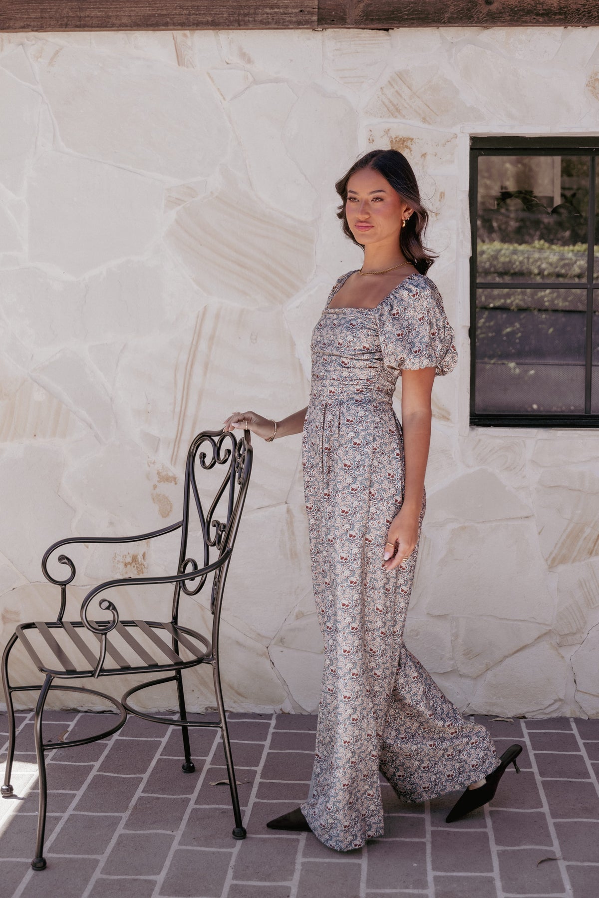 Jayda Puff Sleeve Jumpsuit in Grey Floral – view 8 of 8