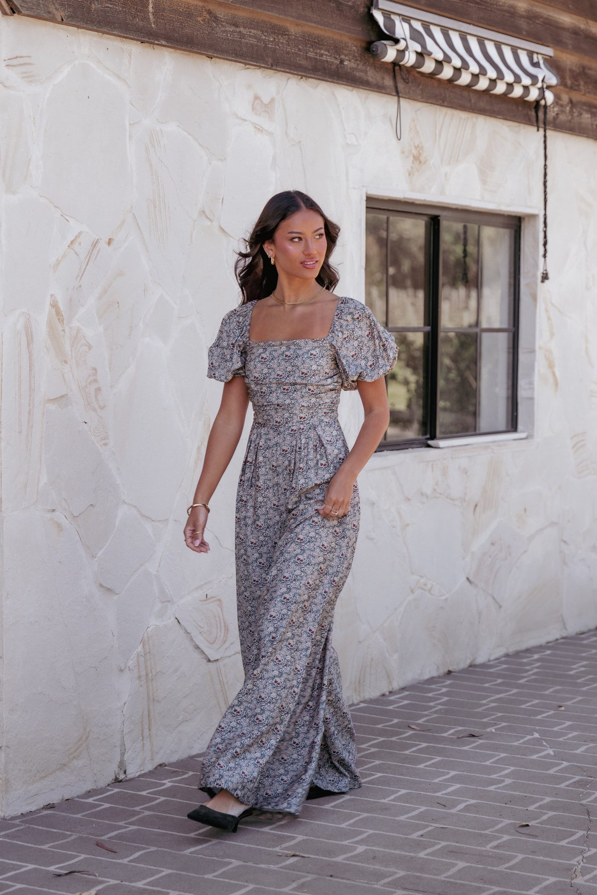 Jayda Puff Sleeve Jumpsuit in Grey Floral – view 1 of 8