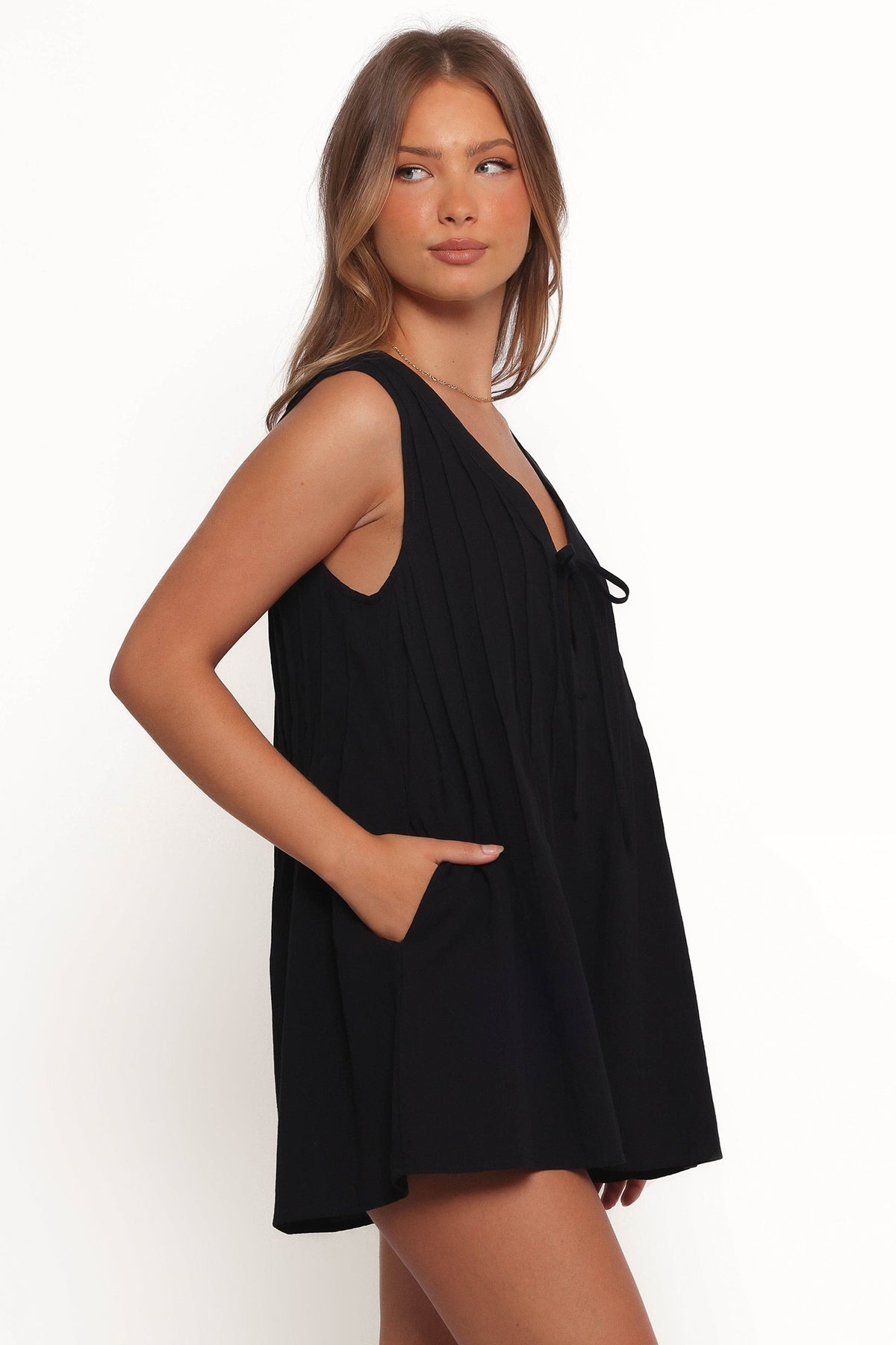 Kallie Tie Front Romper in Black – view 3 of 8