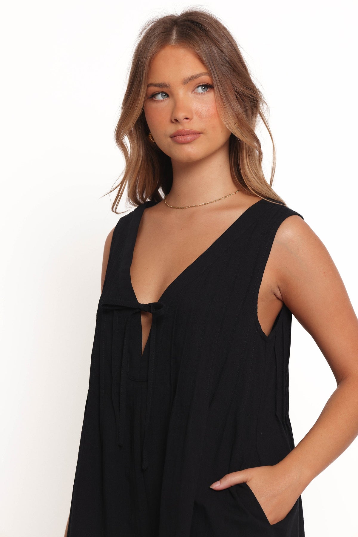 Kallie Tie Front Romper in Black – view 7 of 8