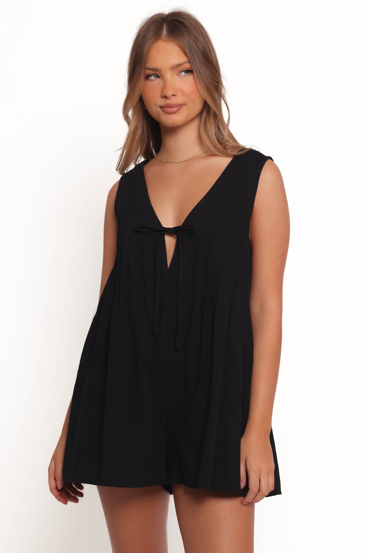 Kallie Tie Front Romper in Black – view 2 of 8