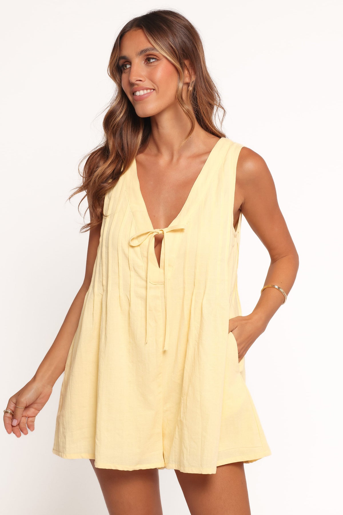 Kallie Tie Front Romper in Butter Yellow – view 4 of 7