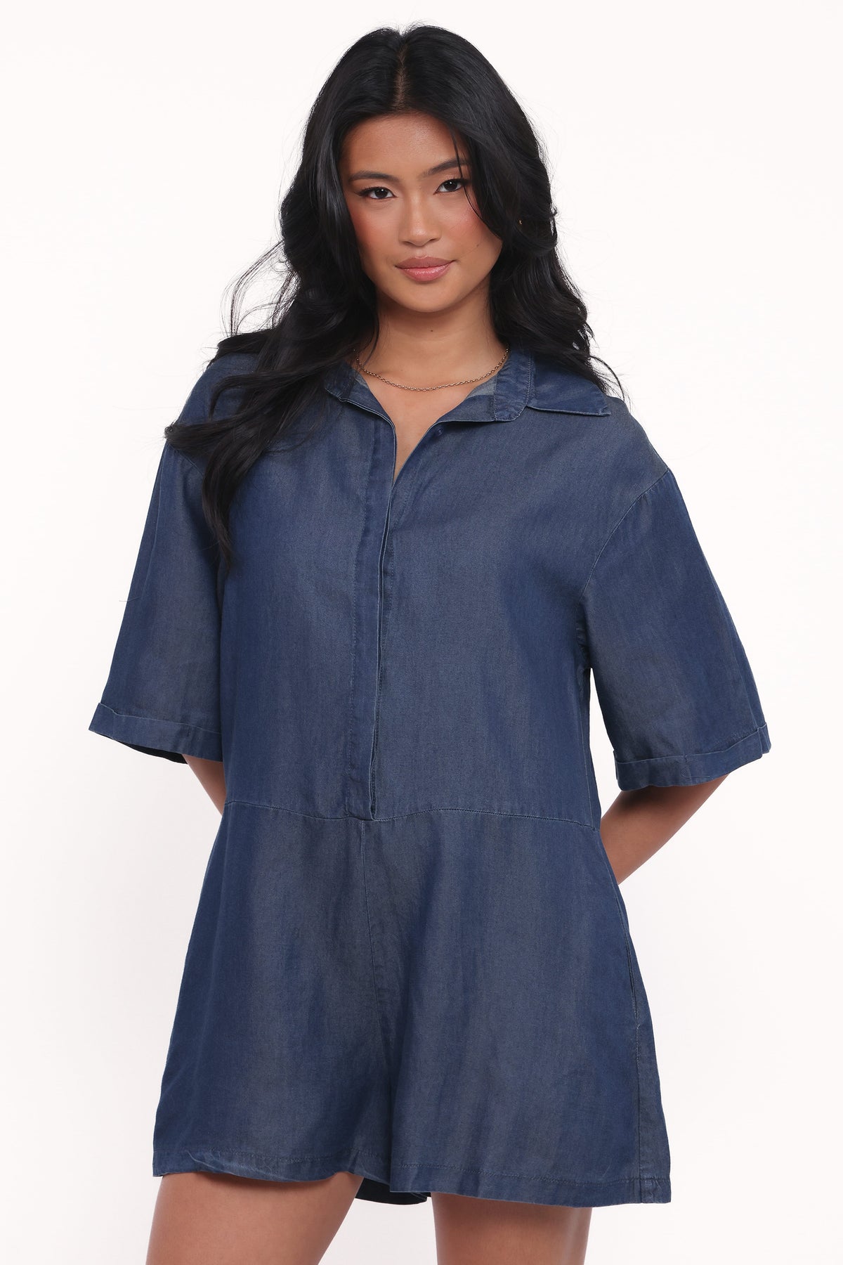Kiya Denim Romper in Dark Denim – view 2 of 7