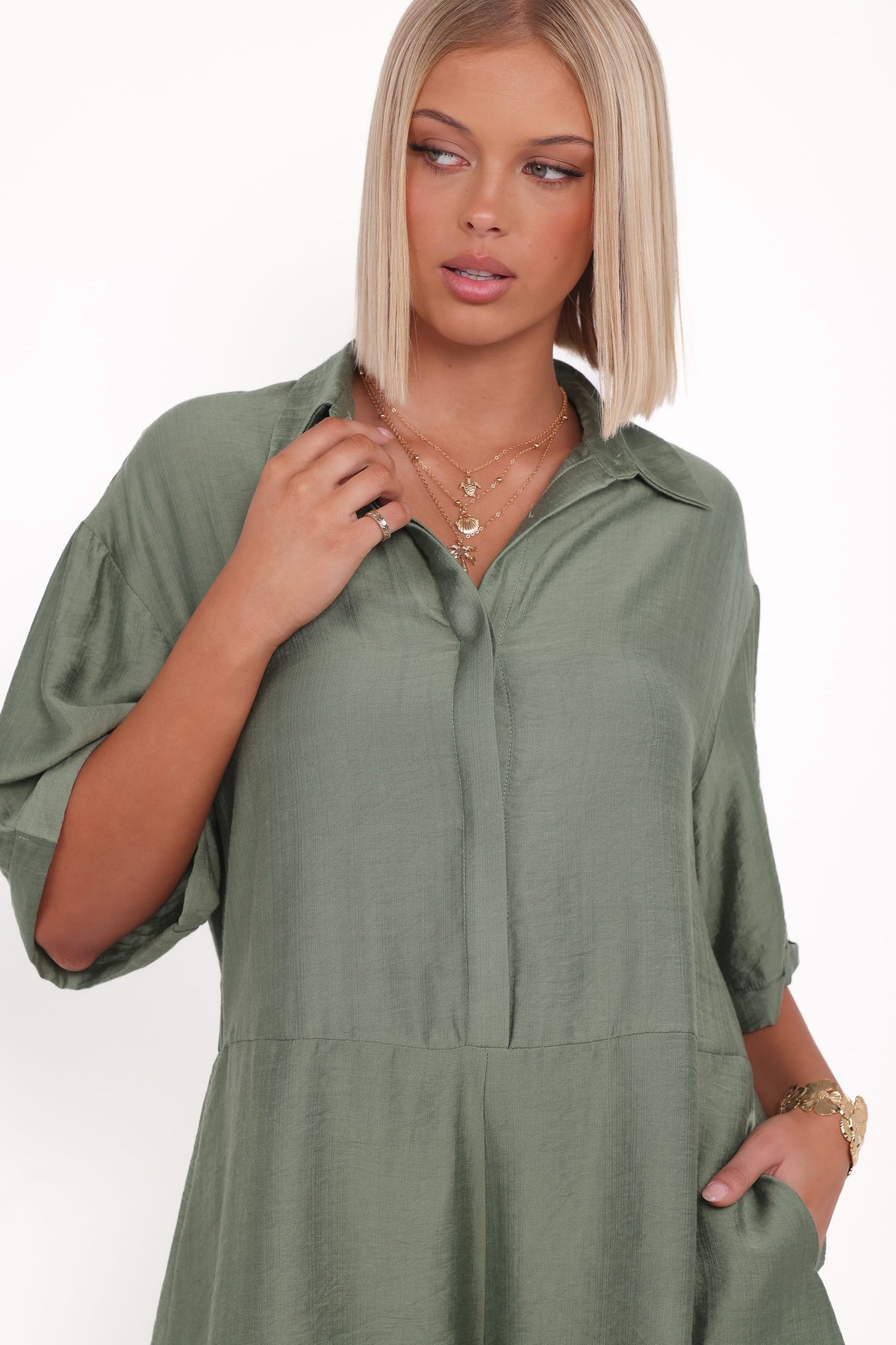 Kiya Drop Waist Romper in Palm Green – view 3 of 7