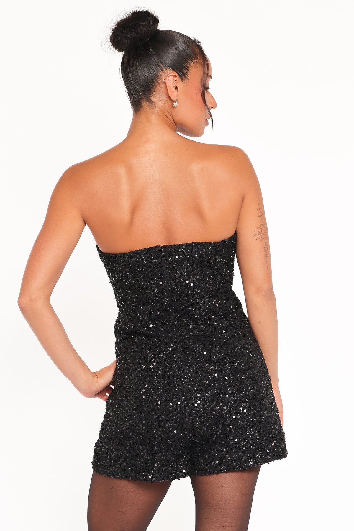 Madeline Strapless Tweed Romper in Black – view 5 of 8
