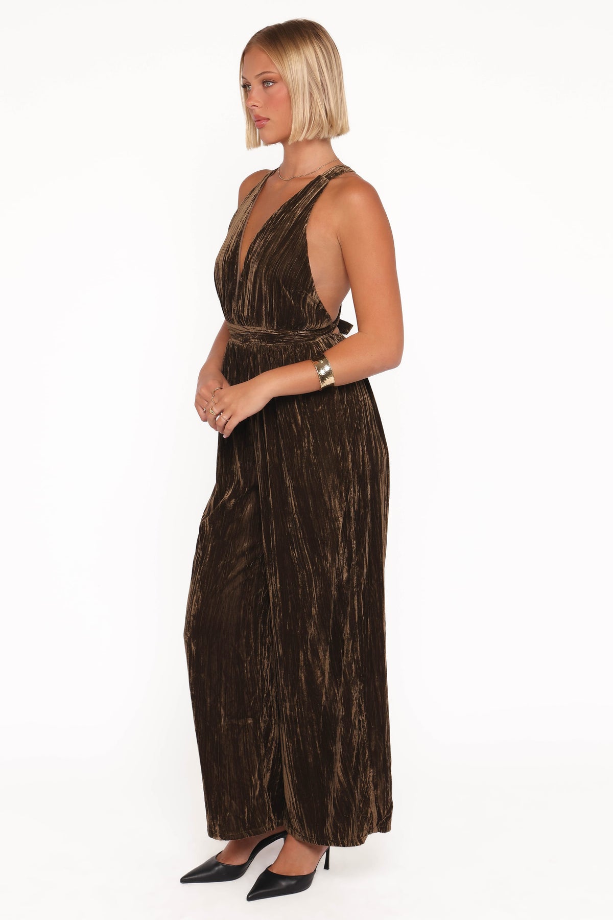 Melody Velvet Jumpsuit in Mocha Olive – view 4 of 7