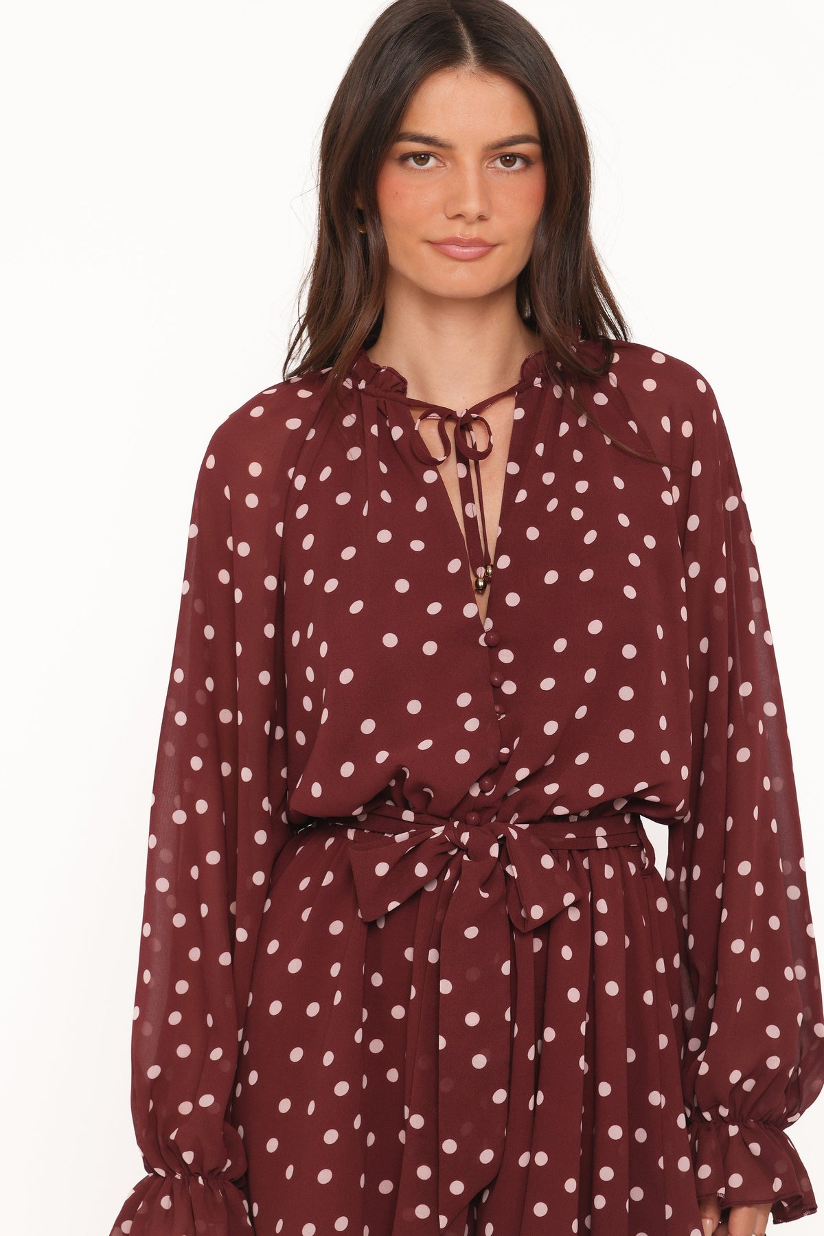 Michelle Romper in Burgundy Polka Dot – view 2 of 6