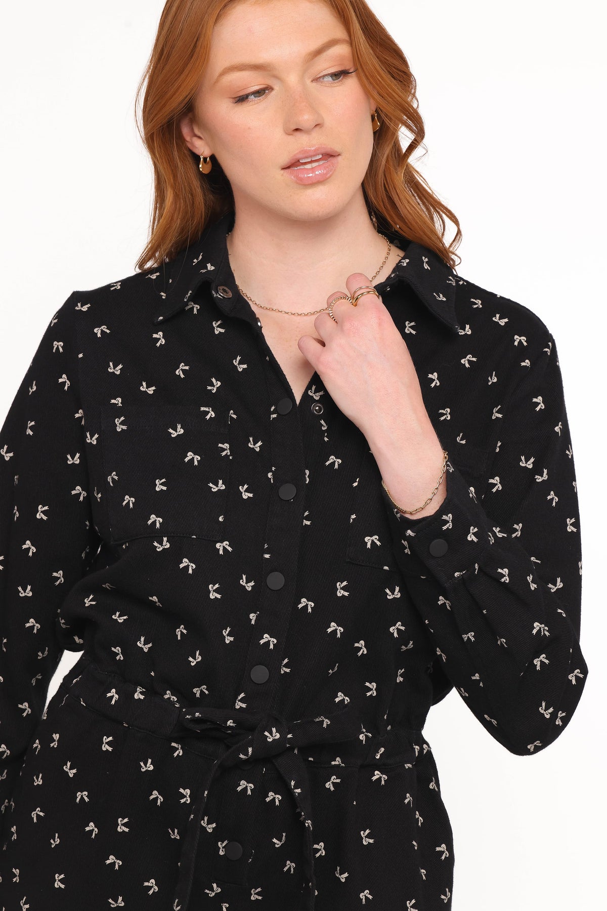 Niqui Long Sleeve Romper in Black Cream – view 2 of 6